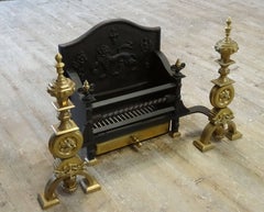 19th Century Victorian Cast Iron and Brass Dog Grate Fire Basket