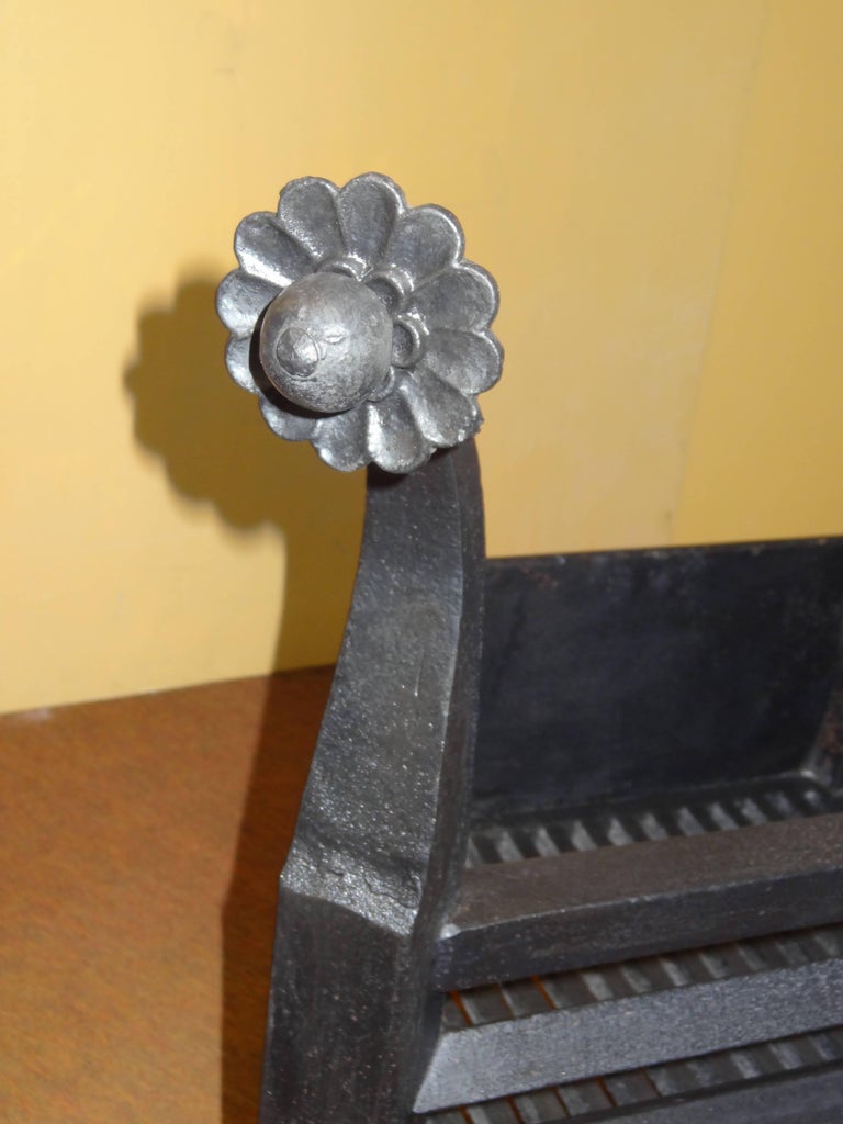 19th Century Arts and Crafts Cast Iron Dog Grate Fire Basket For Sale
