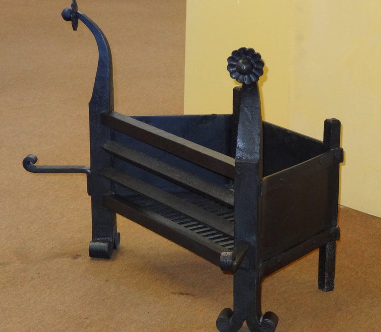 19th Century Arts and Crafts Cast Iron Dog Grate Fire Basket For Sale