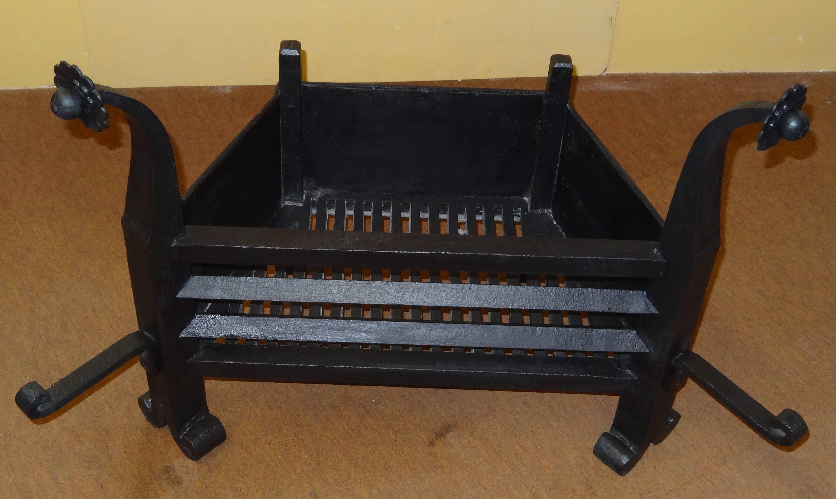 Arts and Crafts 19th Century Arts & Crafts Cast Iron Dog Grate Fire Basket For Sale