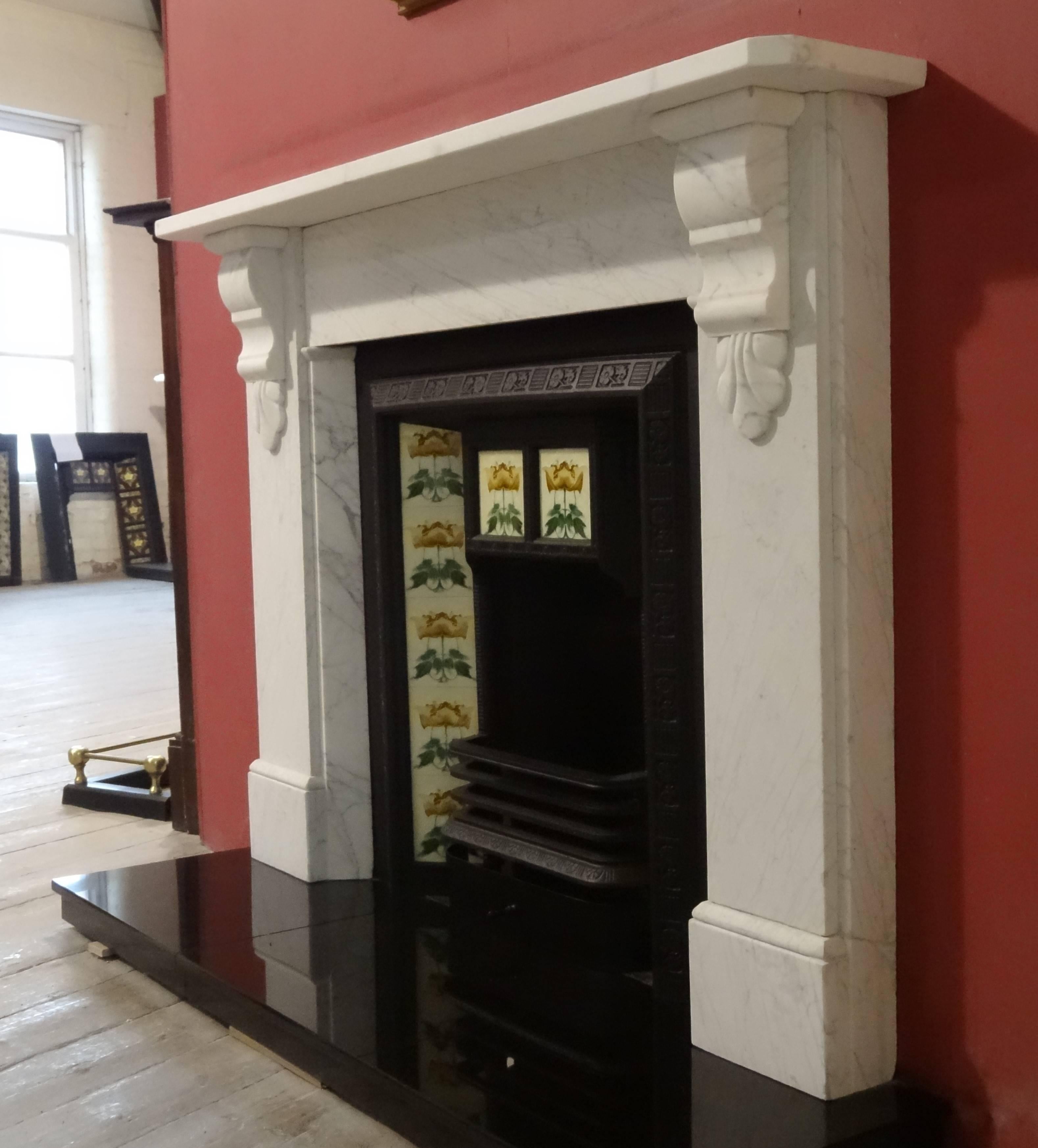 Northern Irish 19th Century Victorian White Carrara Marble Fire Surround For Sale