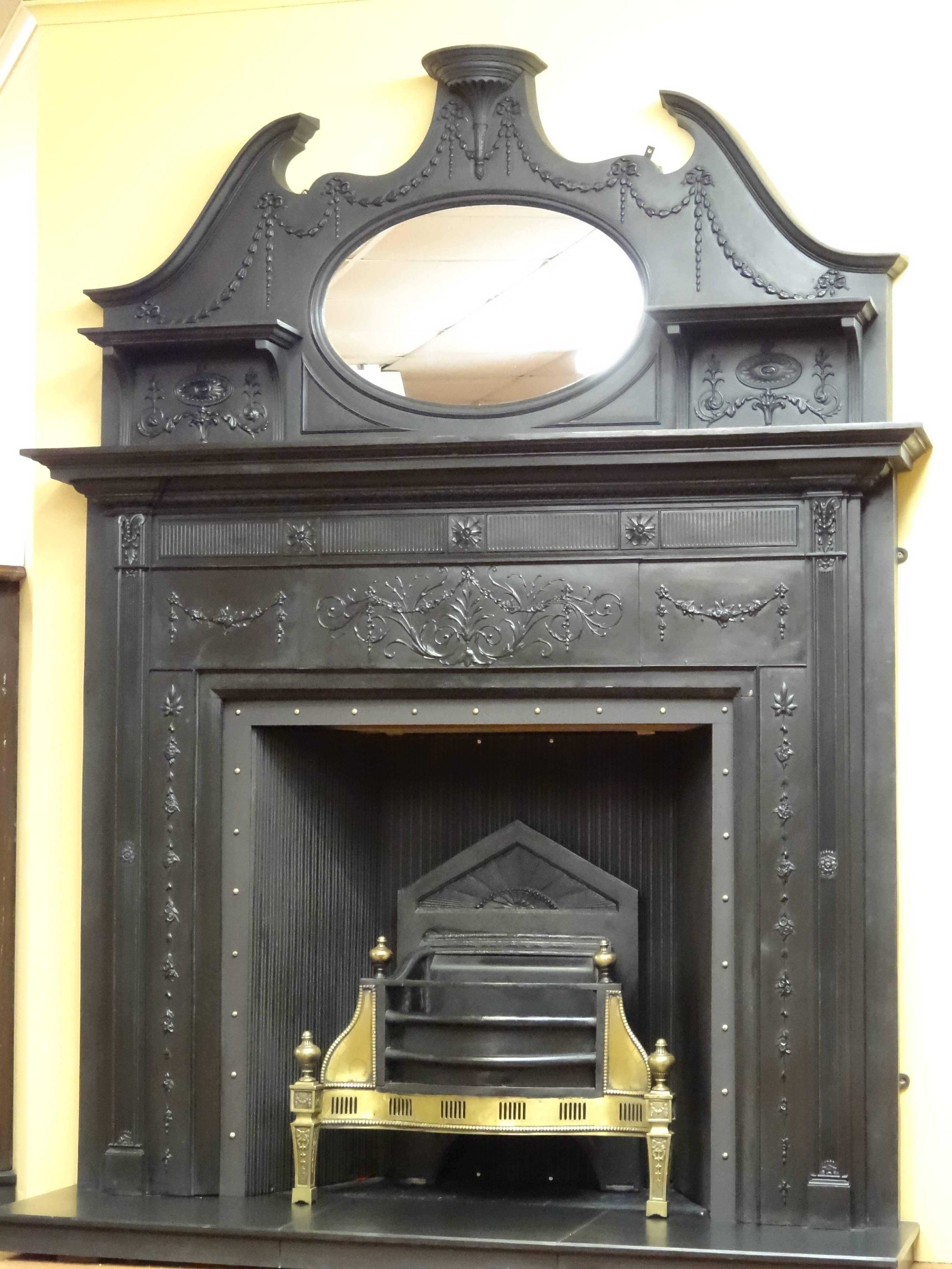 19th Century Victorian Cast Iron Fire Surround with Matching Overmantel Mirror For Sale 1