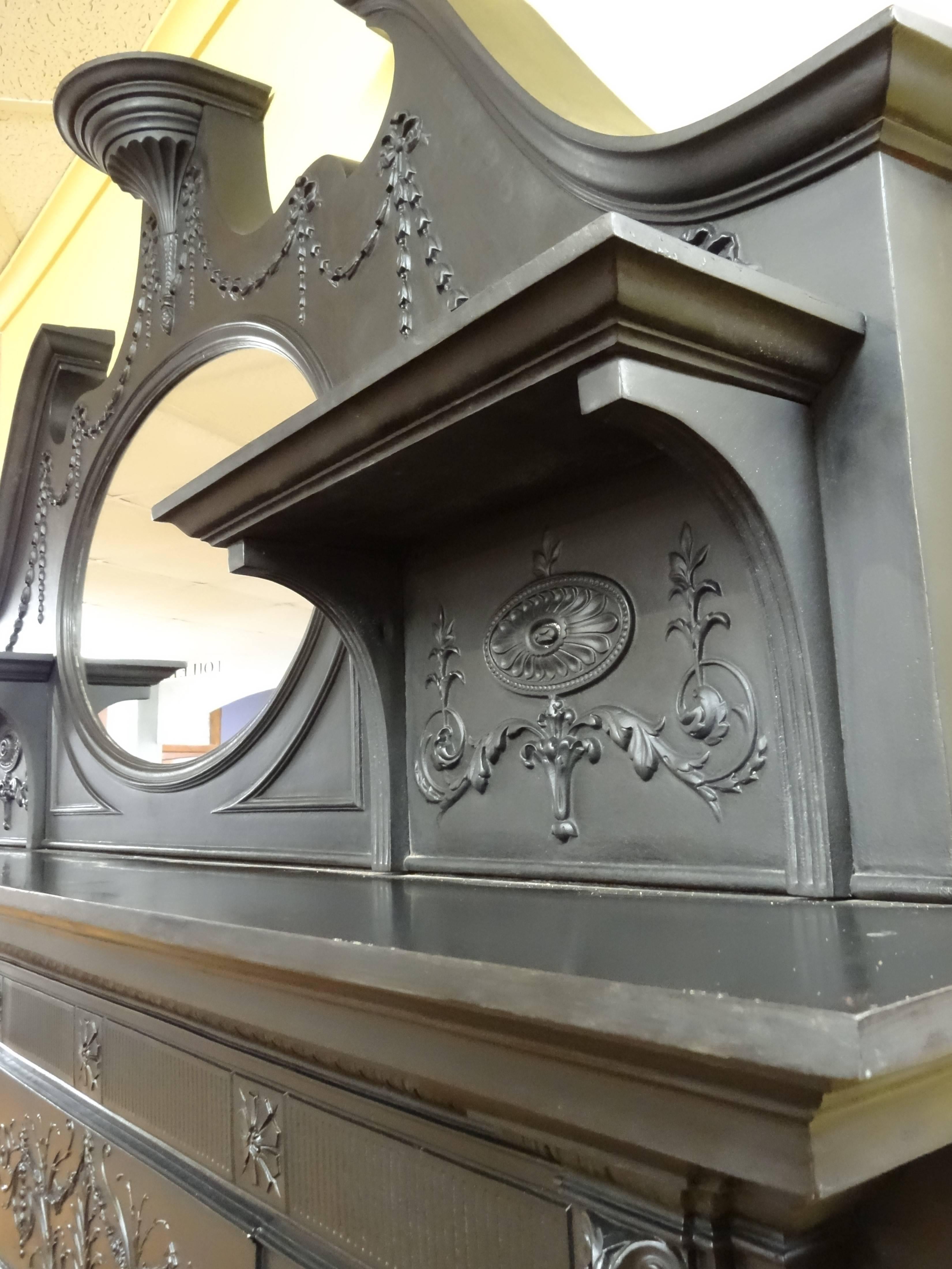 19th Century Victorian Cast Iron Fire Surround with Matching Overmantel Mirror For Sale 3