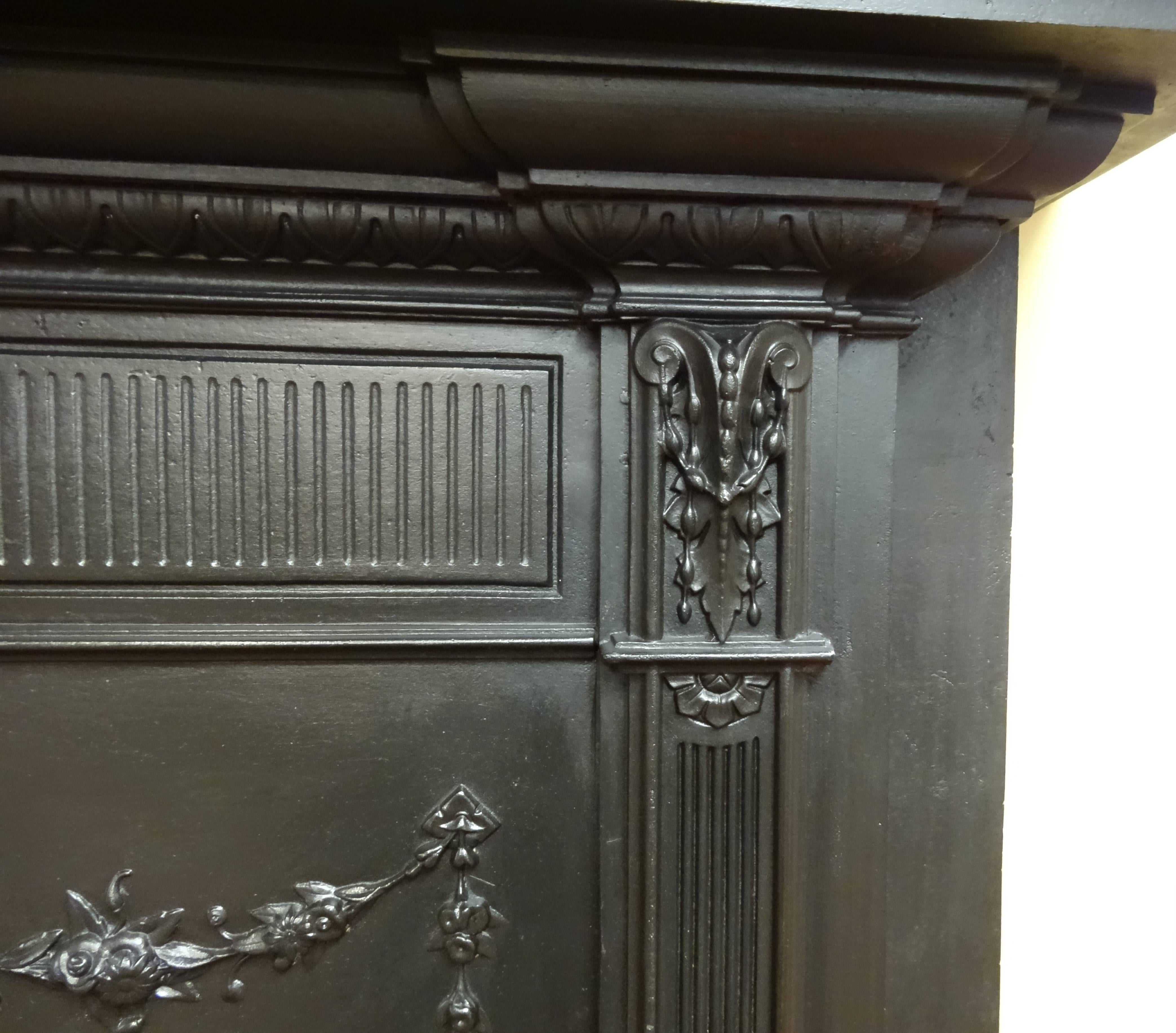 19th Century Victorian Cast Iron Fire Surround with Matching Overmantel Mirror For Sale 4