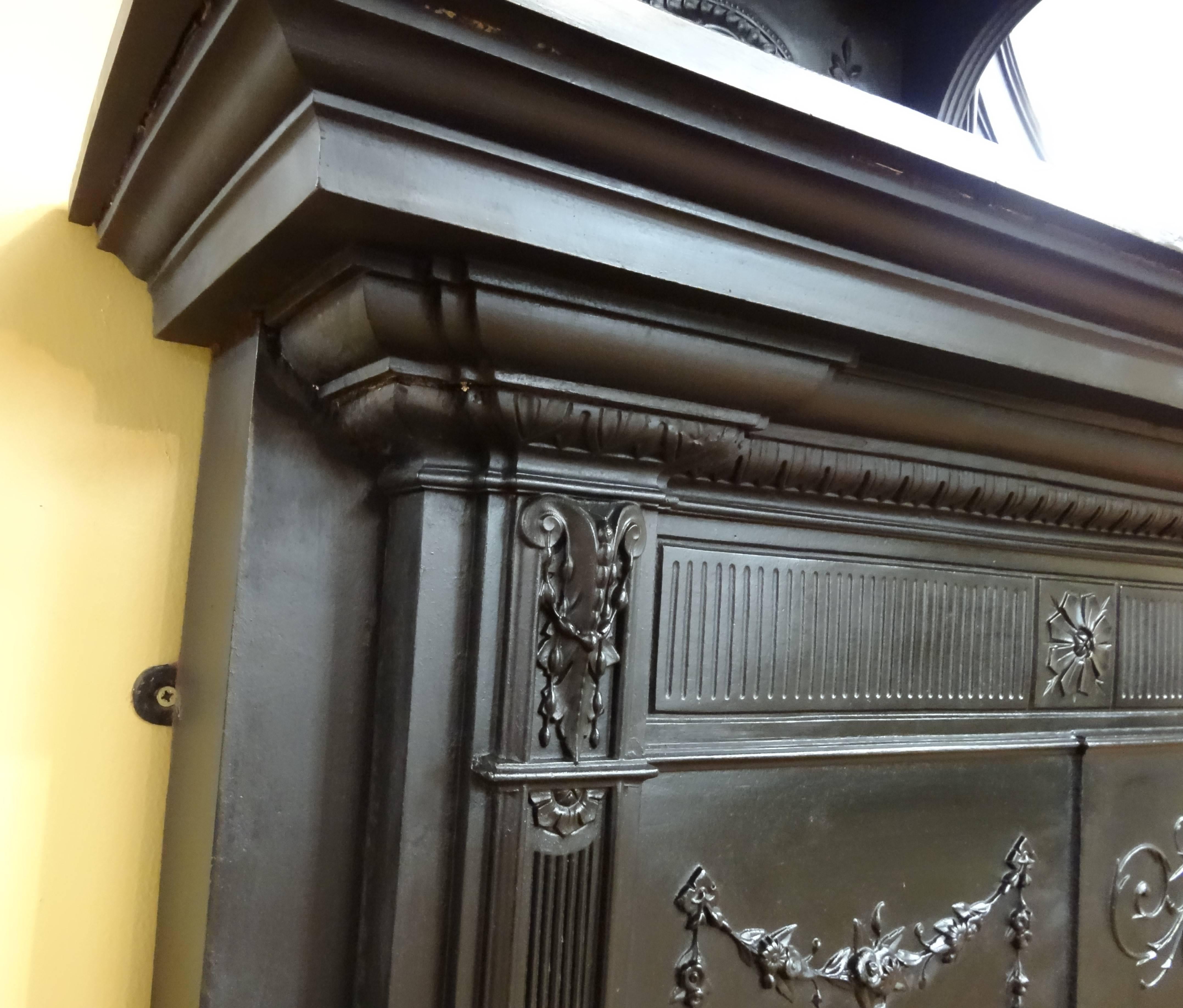 19th Century Victorian Cast Iron Fire Surround with Matching Overmantel Mirror For Sale 5