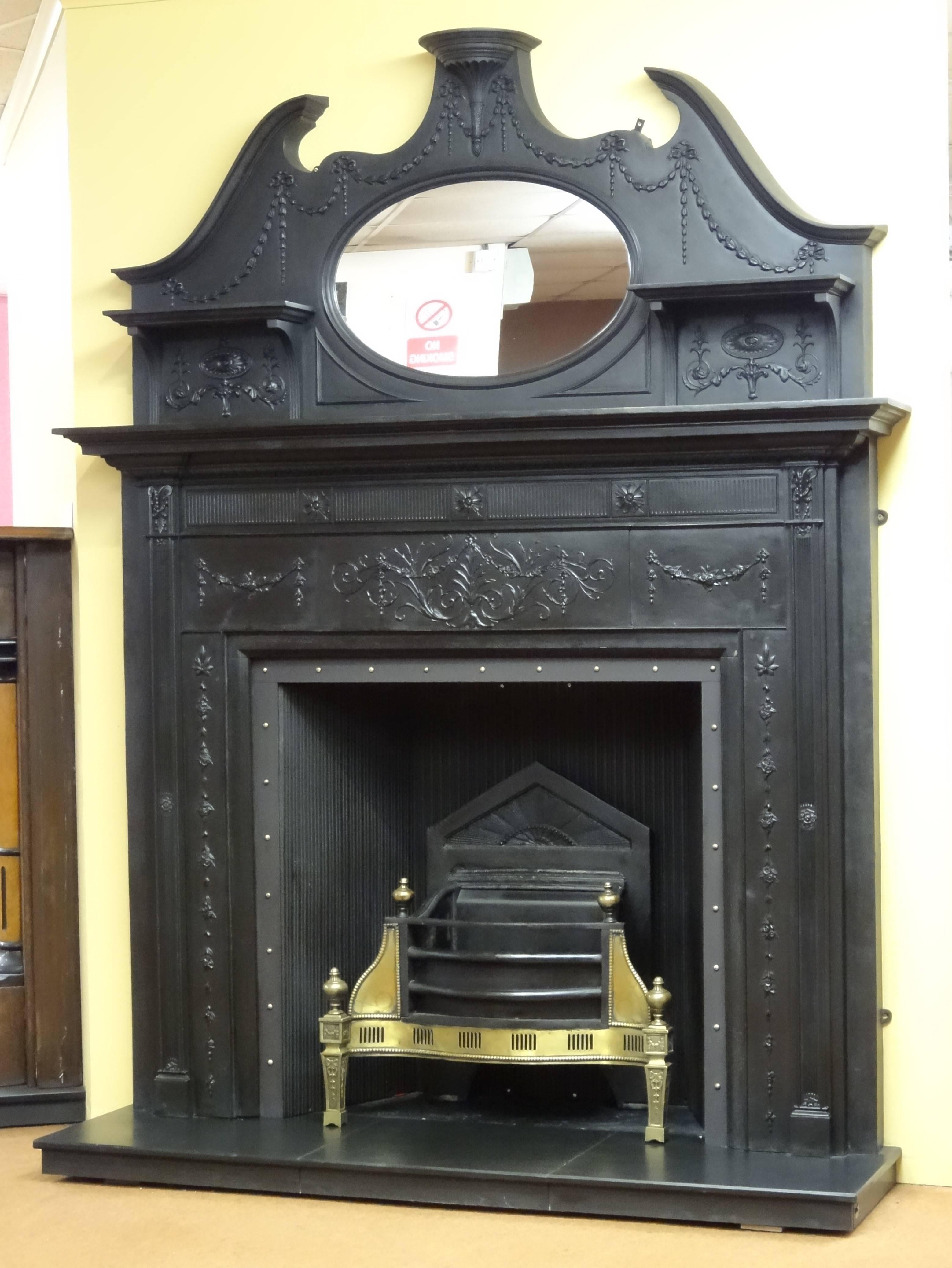 19th Century Victorian Cast Iron Fire Surround with Matching Overmantel Mirror In Good Condition For Sale In Lurgan, Northern Ireland