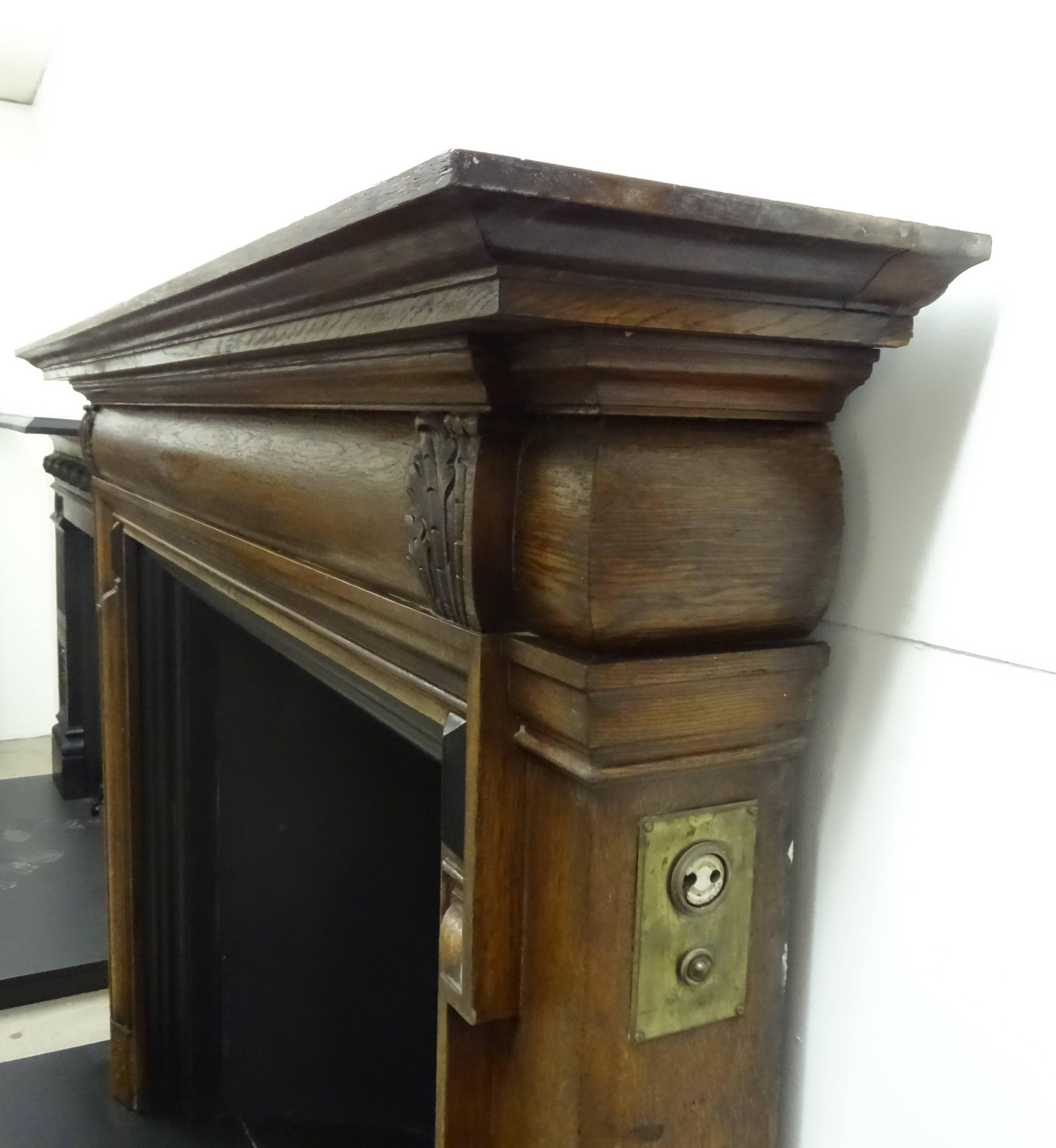19th Century Victorian Carved Oak and Ebony Bolection Fire Surround For Sale 3