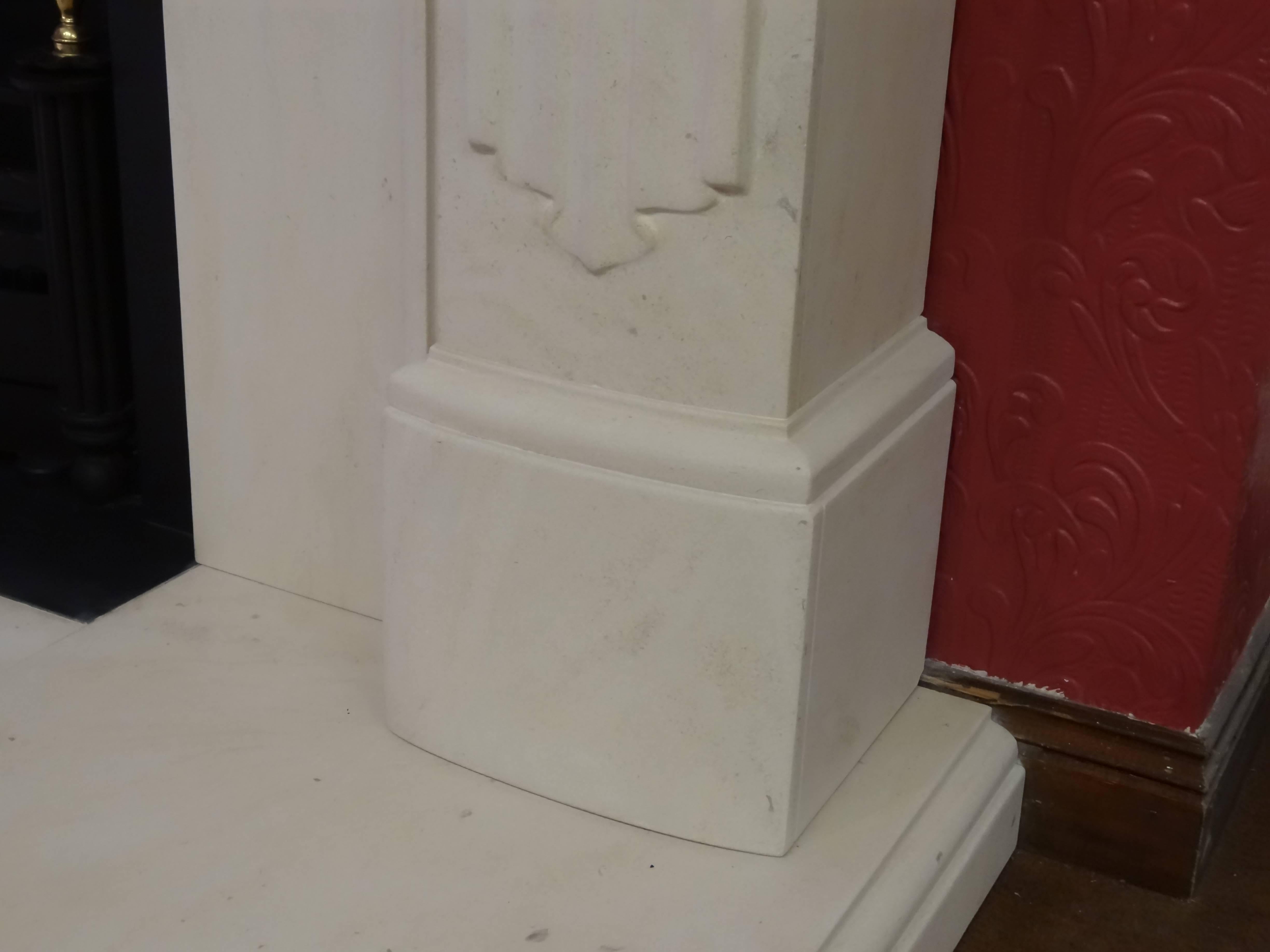 21st Century Irish Carved Limestone Fireplace Metal Trim and Fire Basket For Sale 2