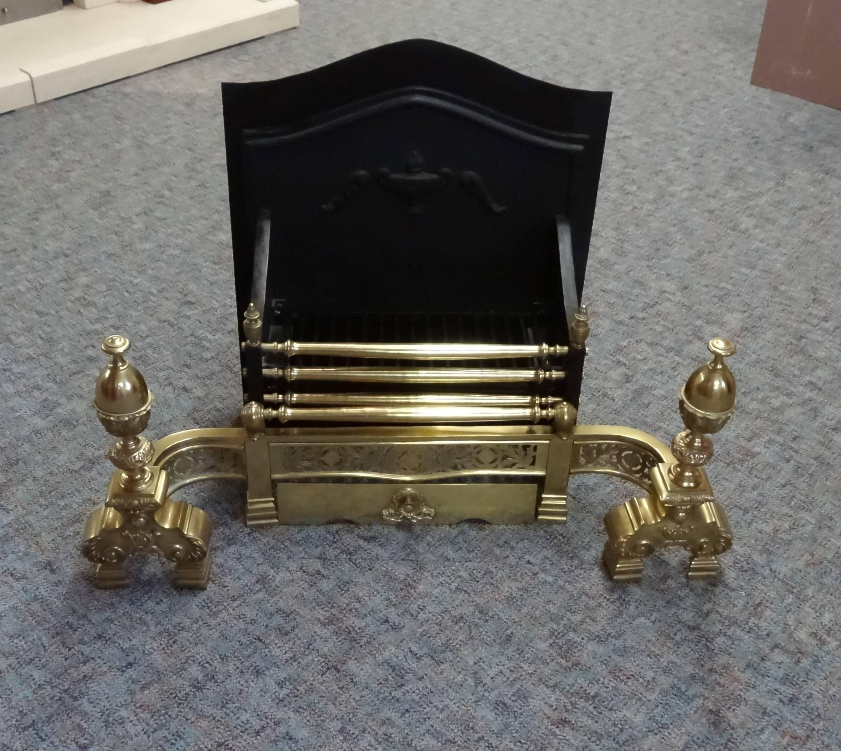 21st century Victorian style solid brass and iron dog grate fire basket.