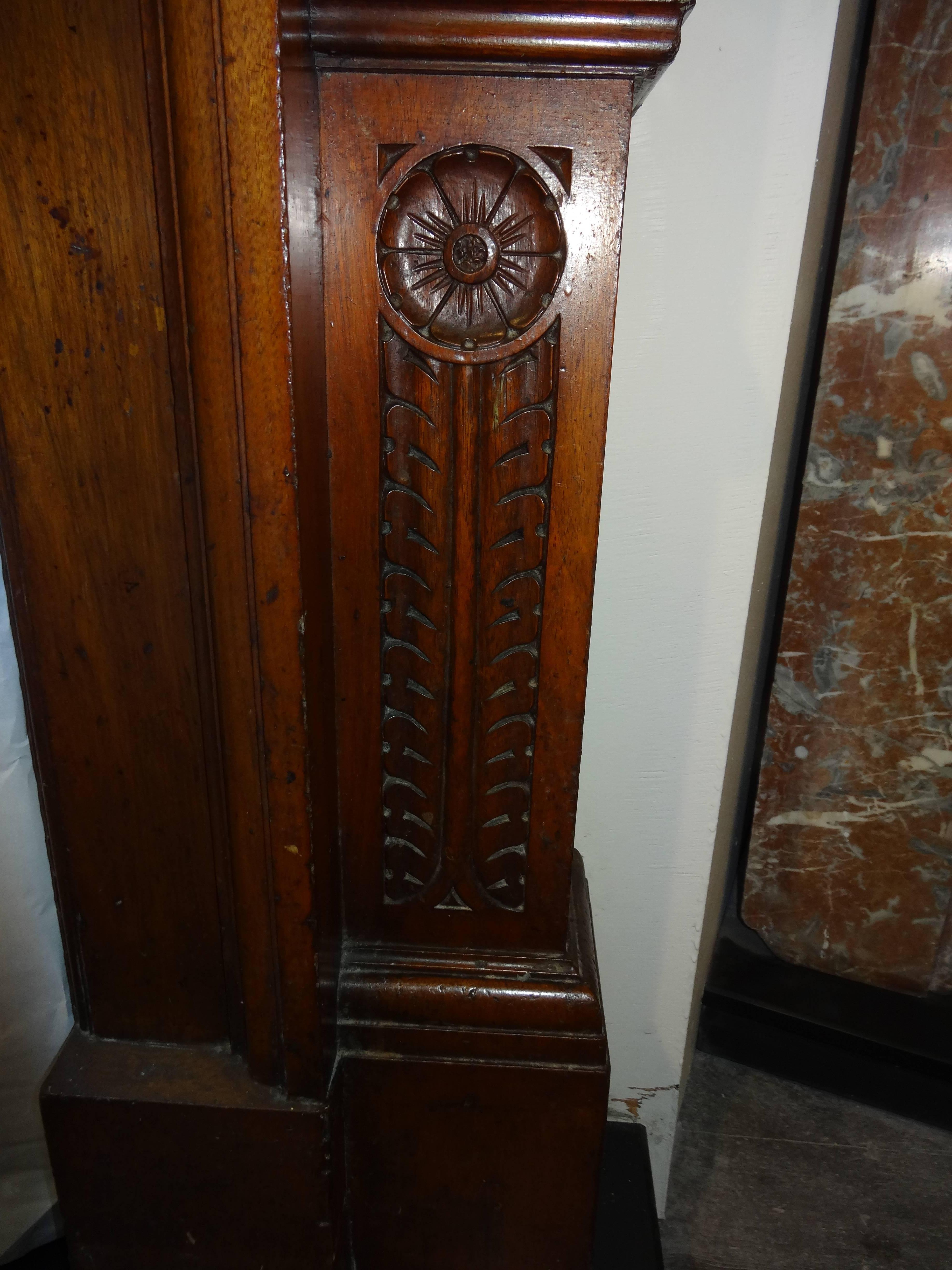 Irish Early 20th Century Edwardian Hand-Carved Walnut Fireplace Surround For Sale 2