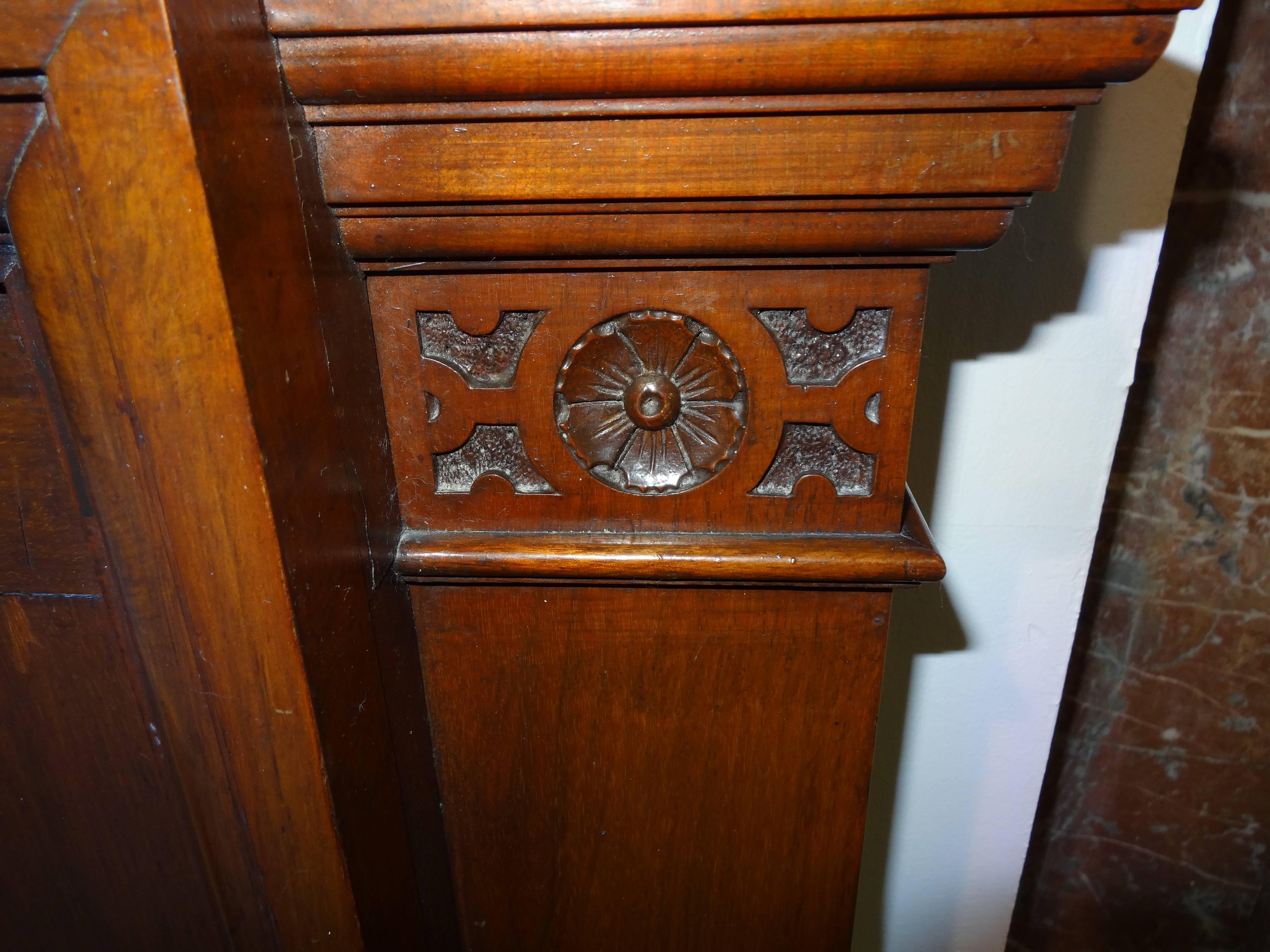 Irish Early 20th Century Edwardian Hand-Carved Walnut Fireplace Surround For Sale 1
