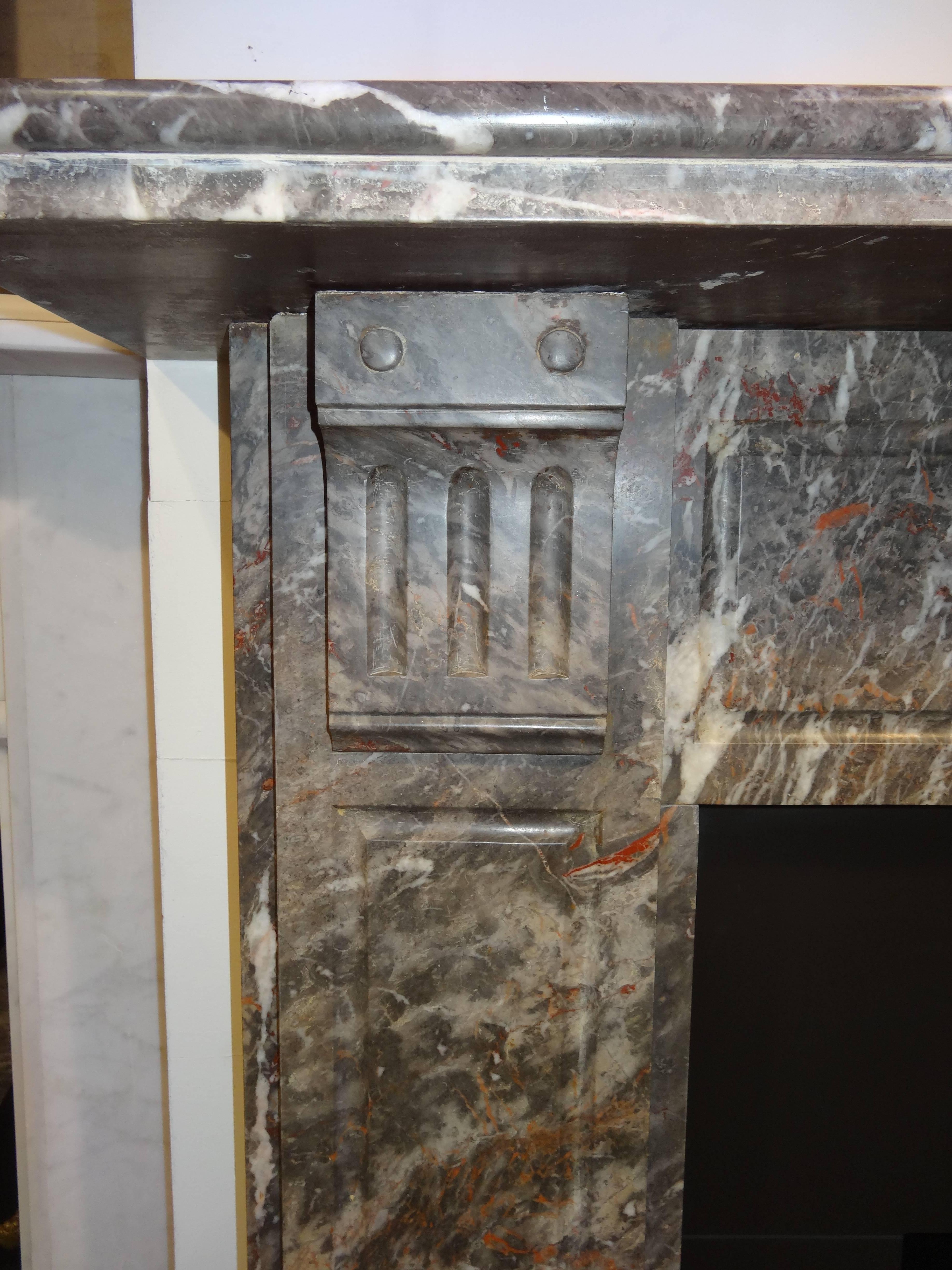 Irish Antique Victorian Carved Breccia Pernice Marble Fireplace Surround In Good Condition For Sale In Lurgan, Northern Ireland