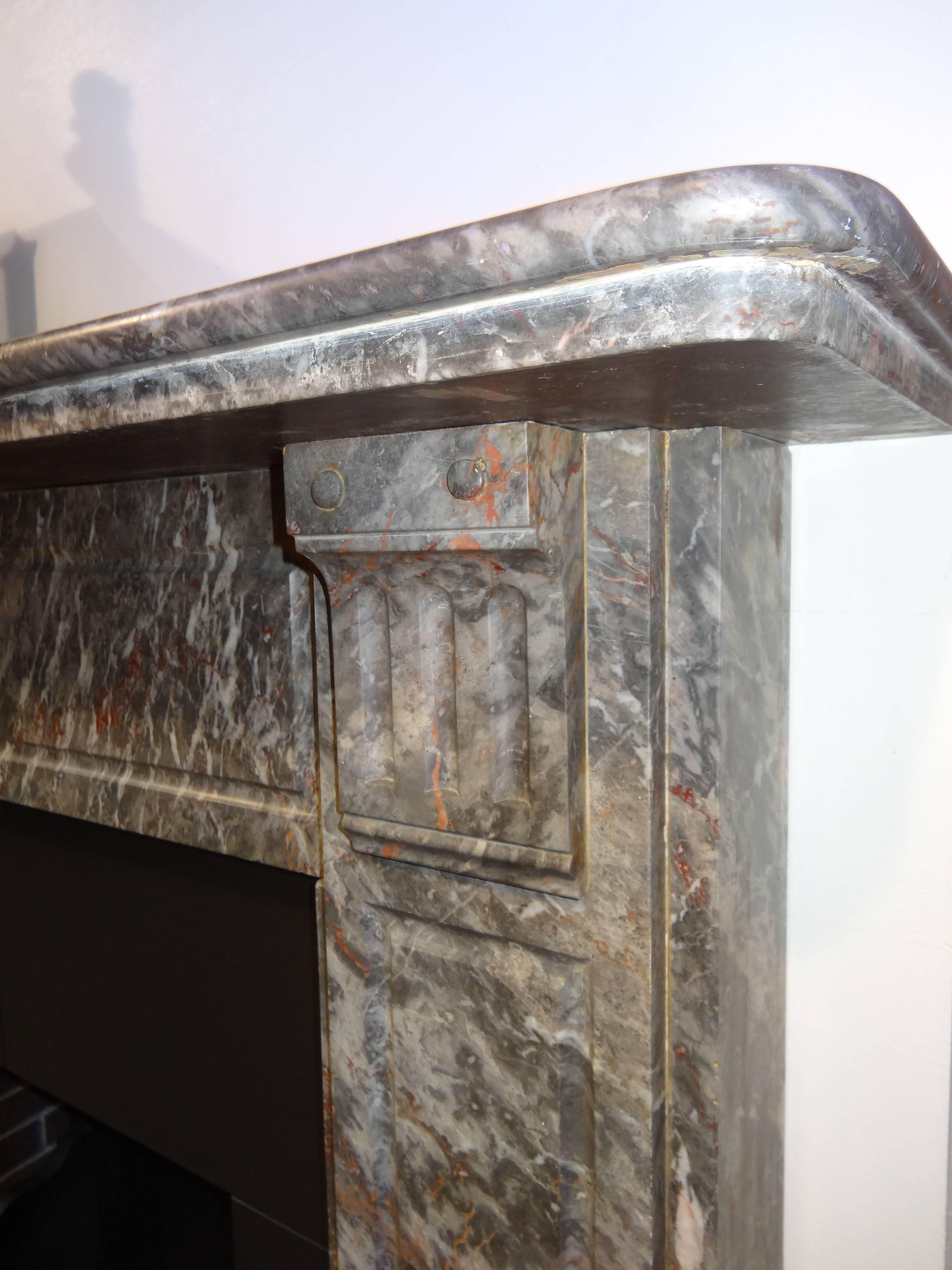 19th Century Irish Antique Victorian Carved Breccia Pernice Marble Fireplace Surround For Sale