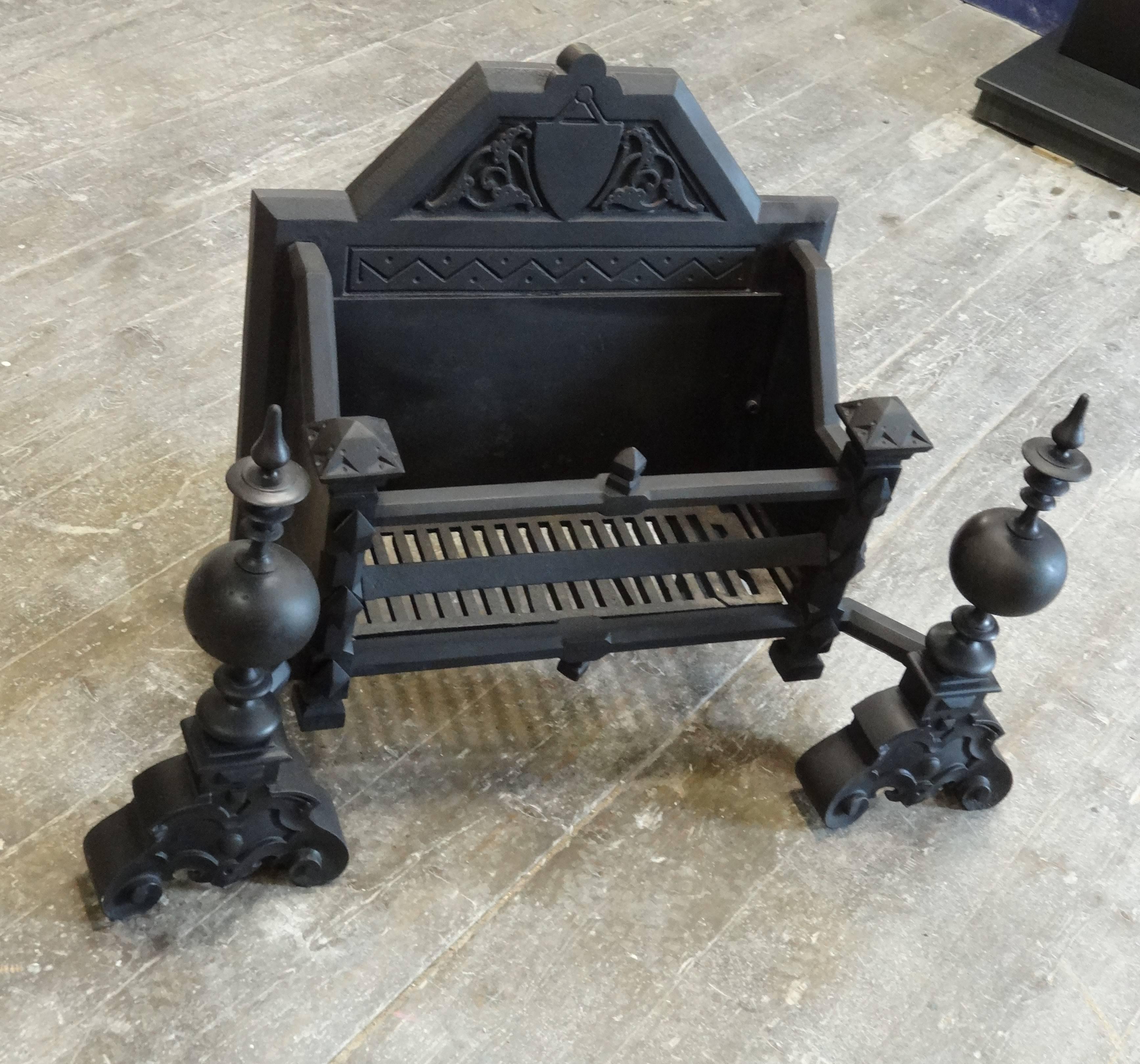 Northern Irish Irish Victorian Antique Cast Iron Dog Grate Fire Basket For Sale