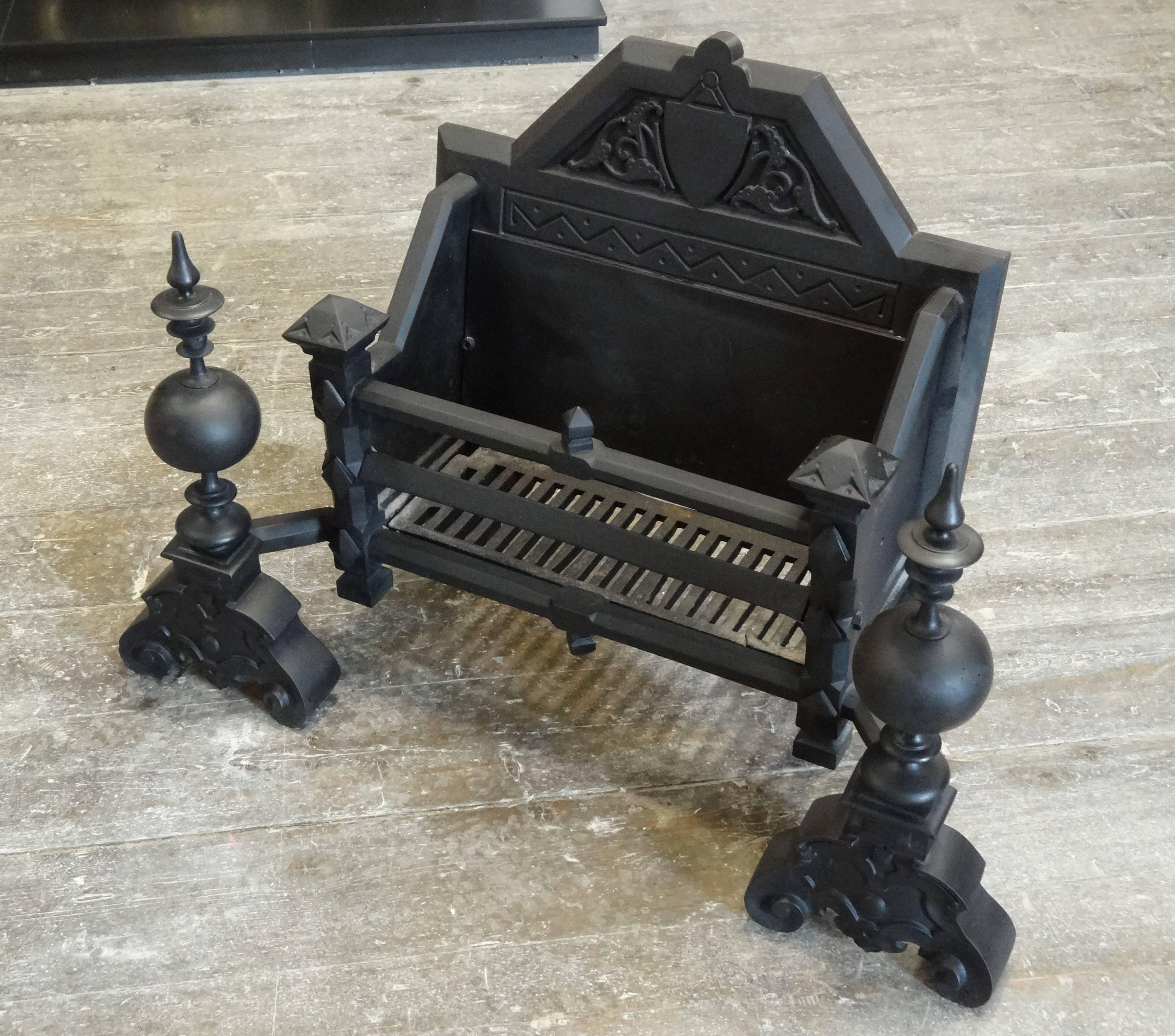 Reclaimed antique Victorian cast iron dog grate fire basket.