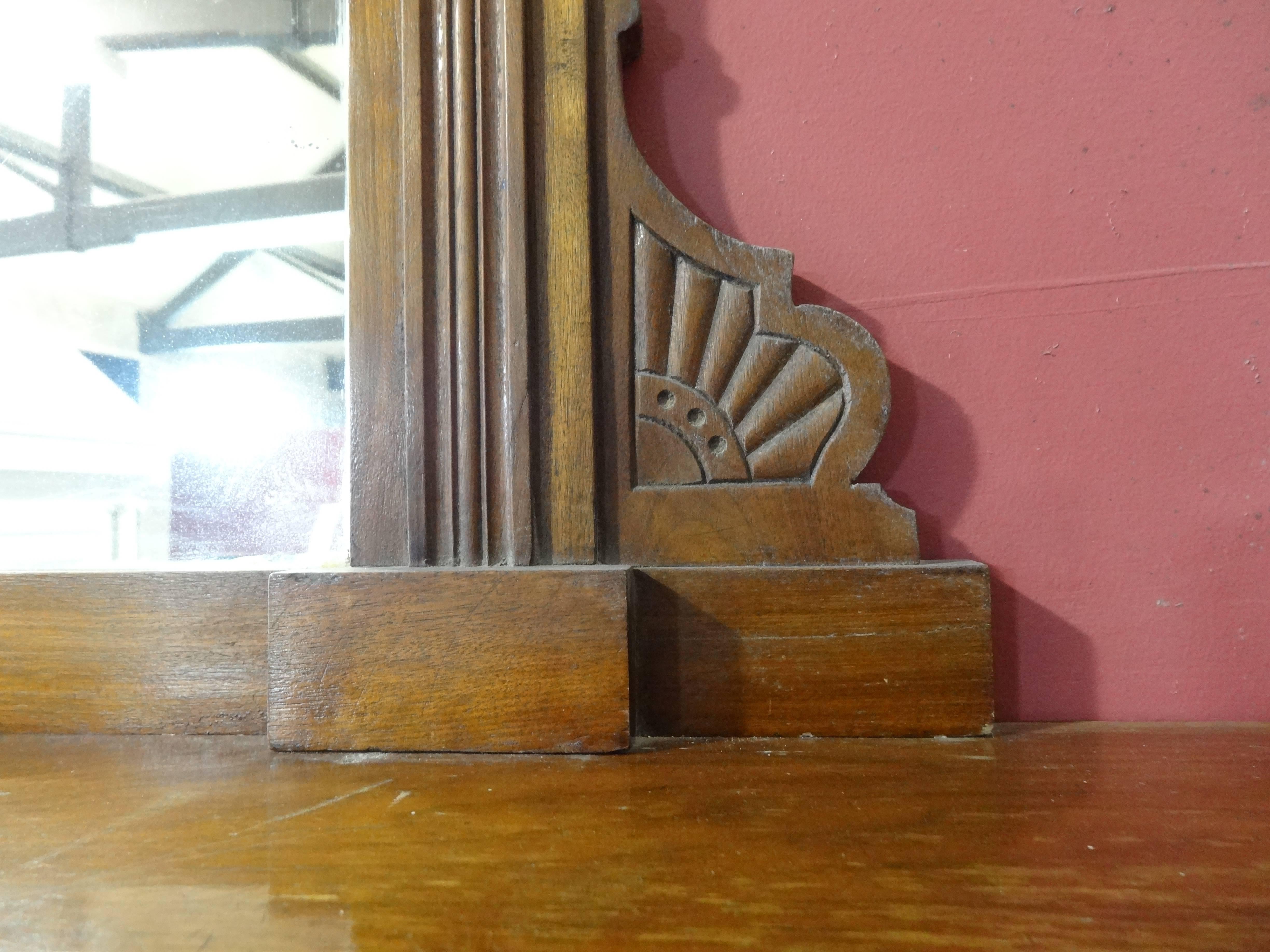 20th Century Edwardian Carved Walnut Fireplace Surround with Overmantel Mirror For Sale 6