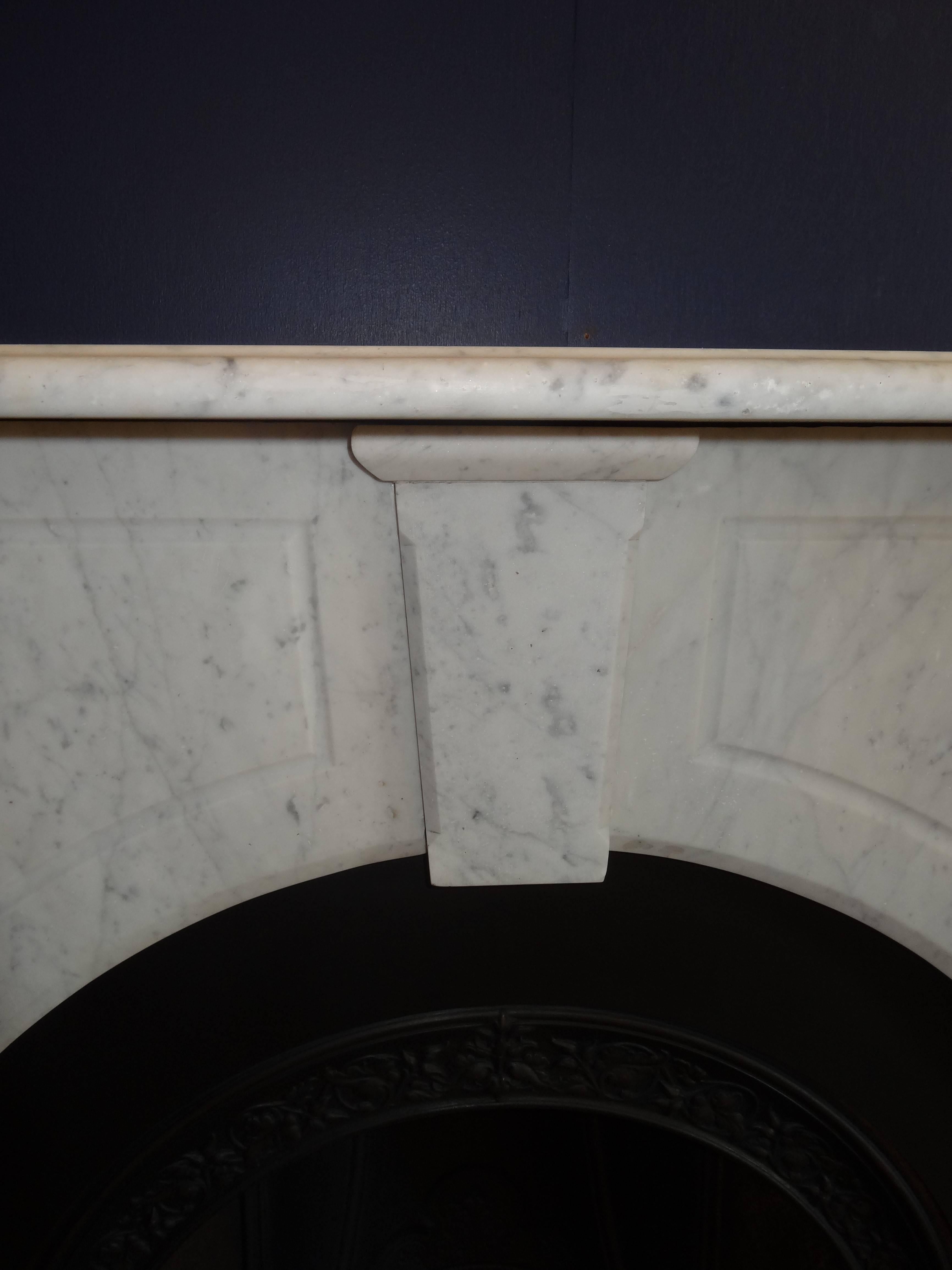 Carved 19th Century Victorian White Carrara Marble Arch Fireplace Surround For Sale