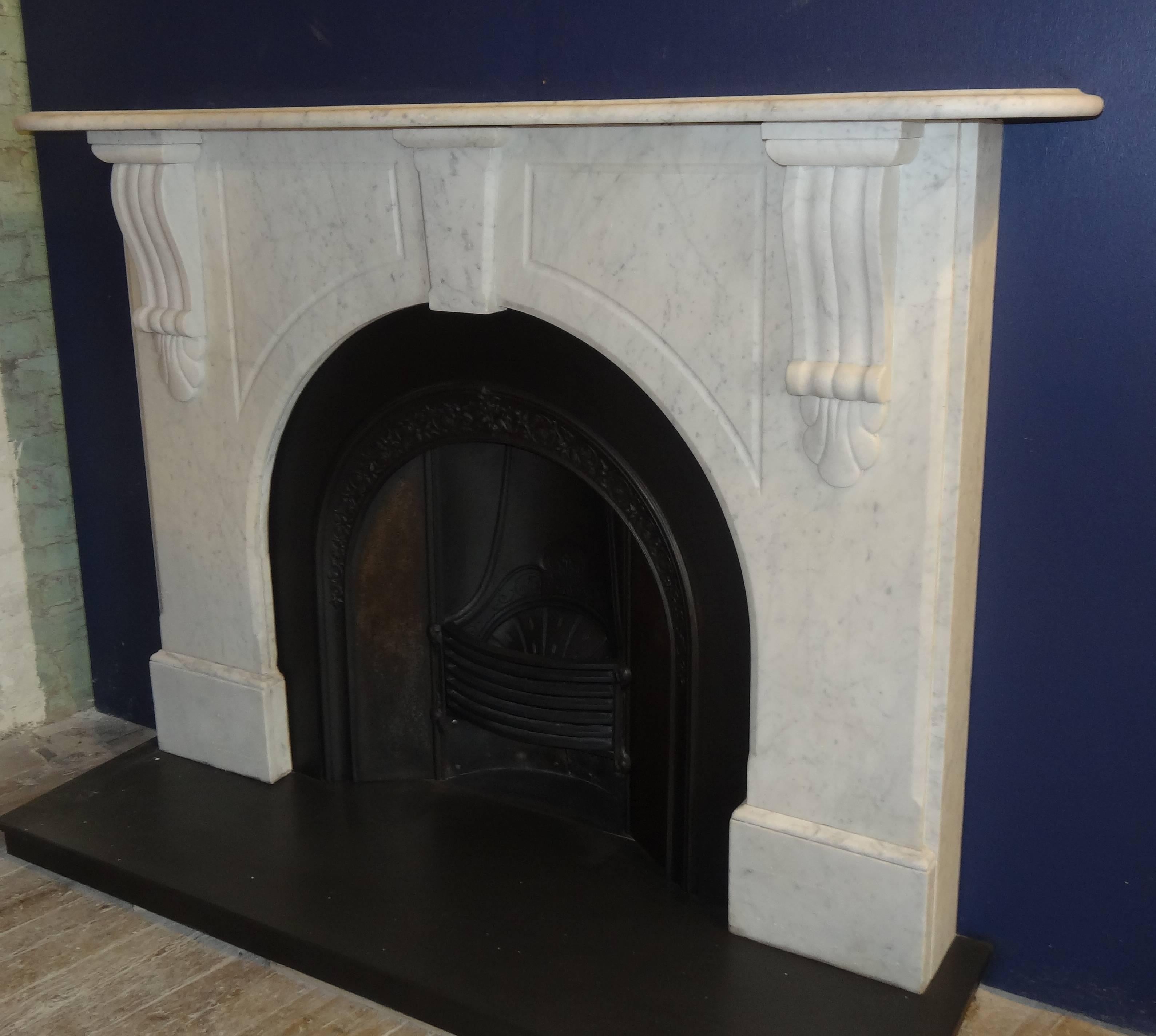 19th Century Victorian White Carrara Marble Arch Fireplace Surround For Sale 3