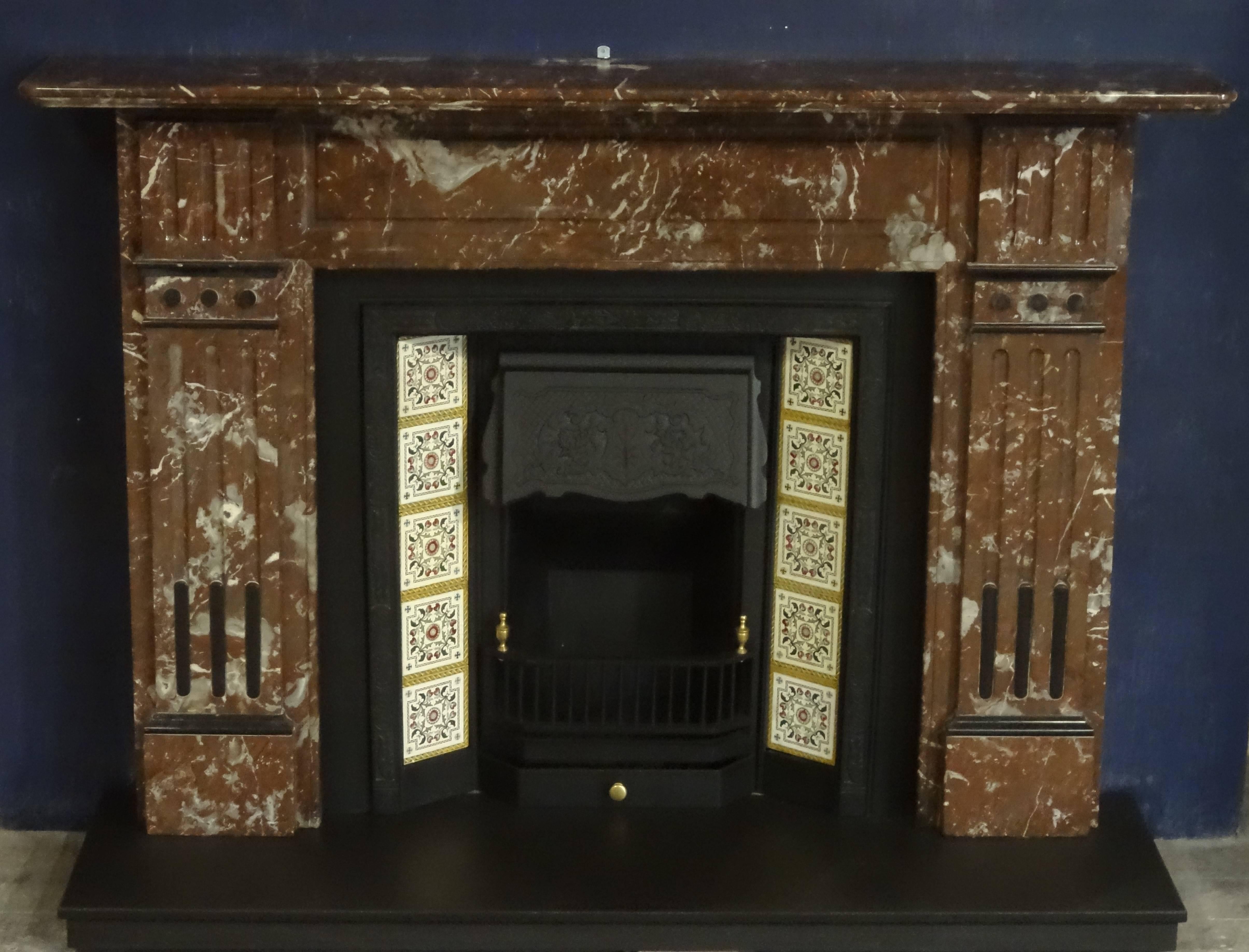 Northern Irish Irish 19th Century Victorian Hand-Carved Breccia Marble Fireplace Surround For Sale