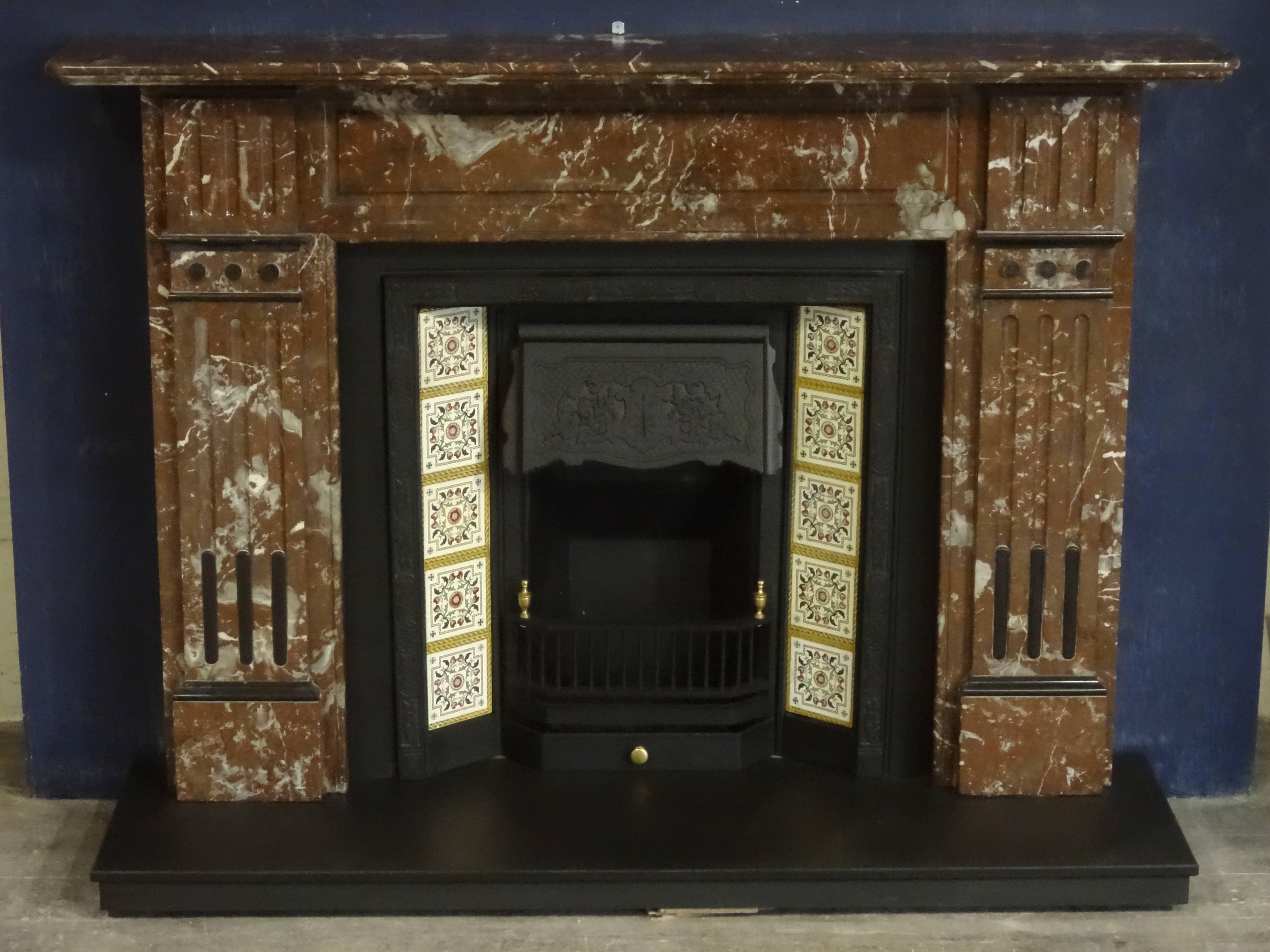 Irish 19th Century Victorian Hand-Carved Breccia Marble Fireplace Surround For Sale 6