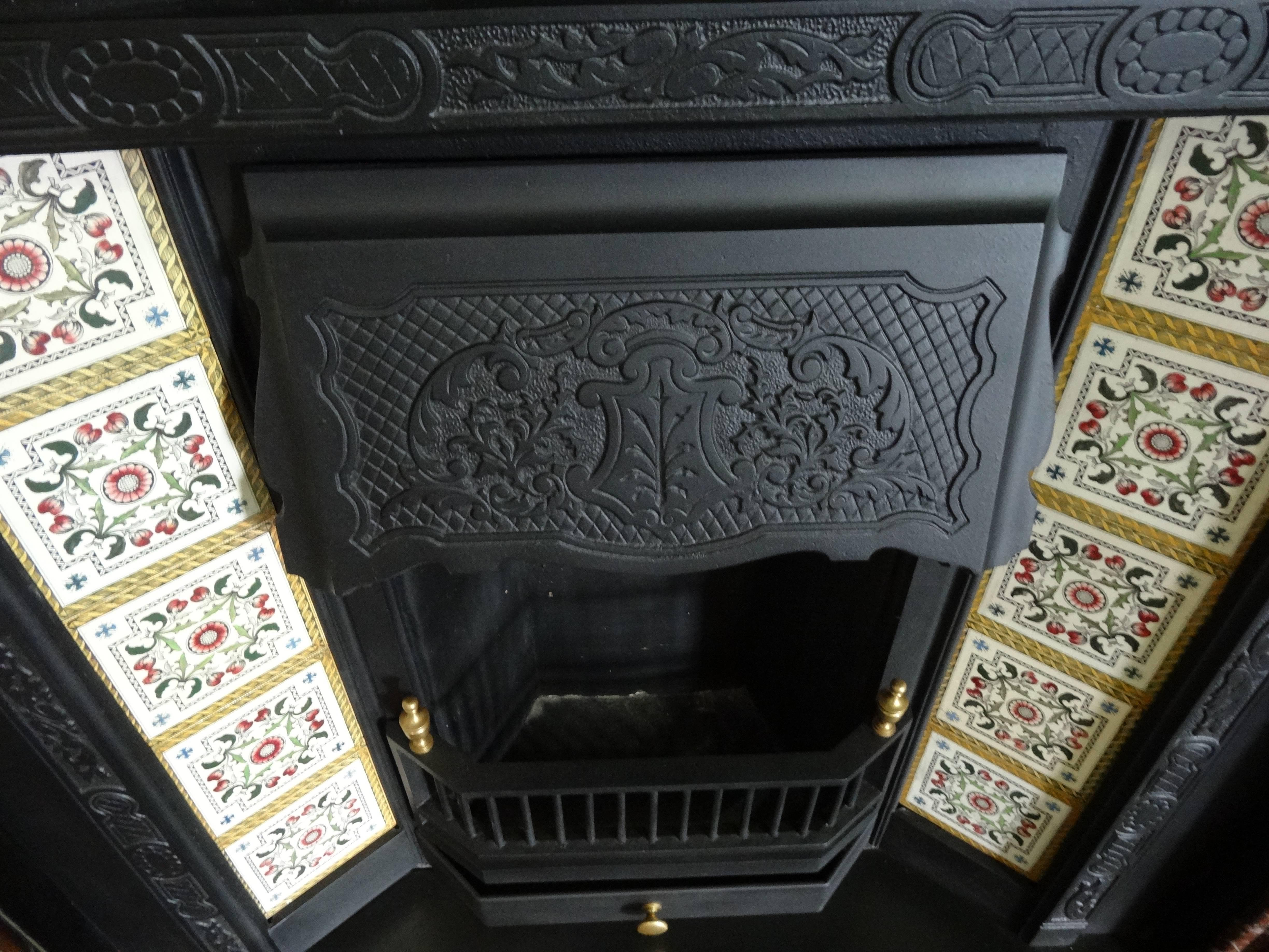 Northern Irish Irish 19th Century Victorian Cast Iron Tiled Fireplace Insert For Sale