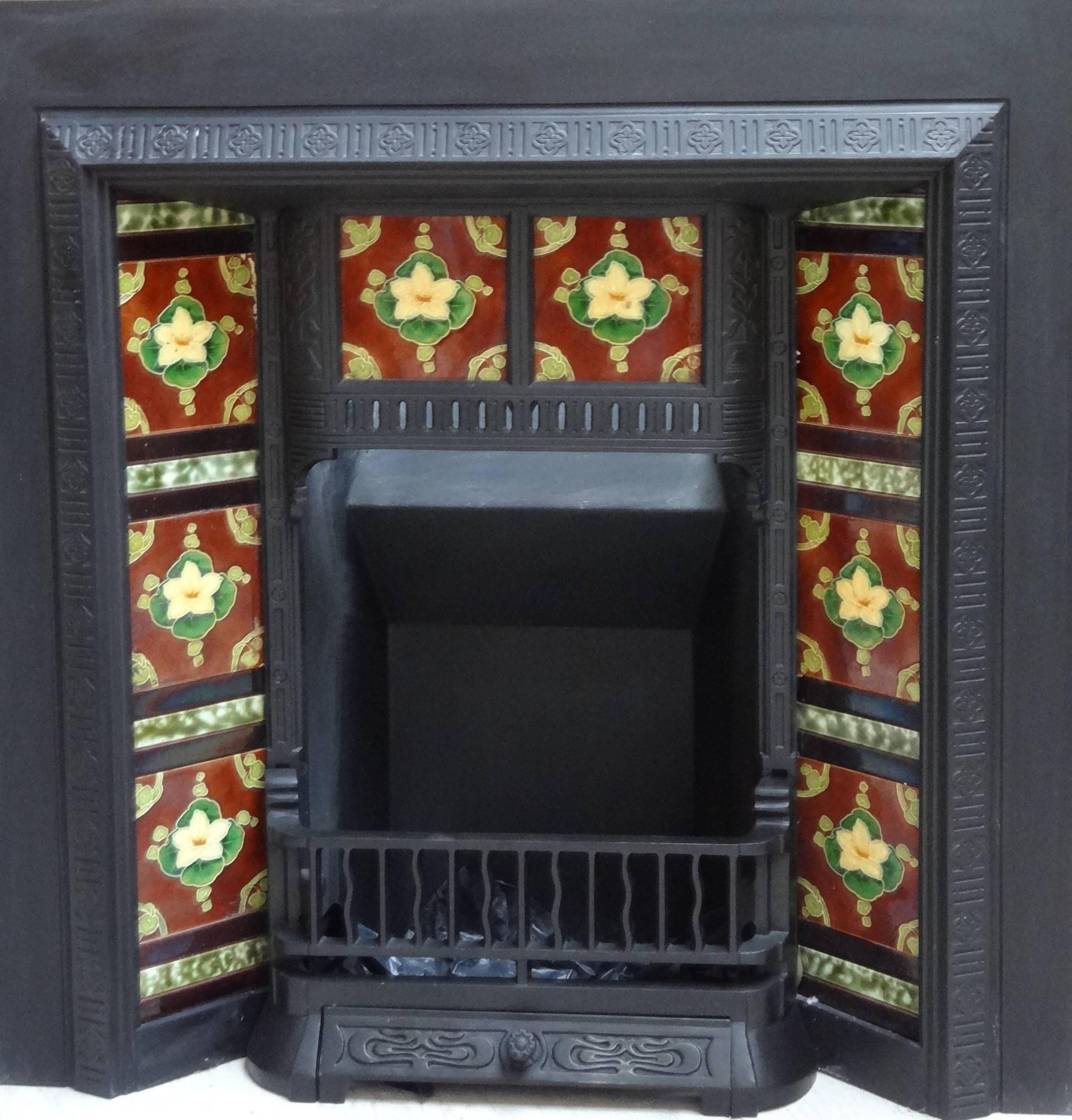 Reclaimed antique late 19th century Victorian cast Iron Insert complete with antique tiles.