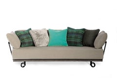 Contemporary Design Wood and Tubular Iron Sofa
