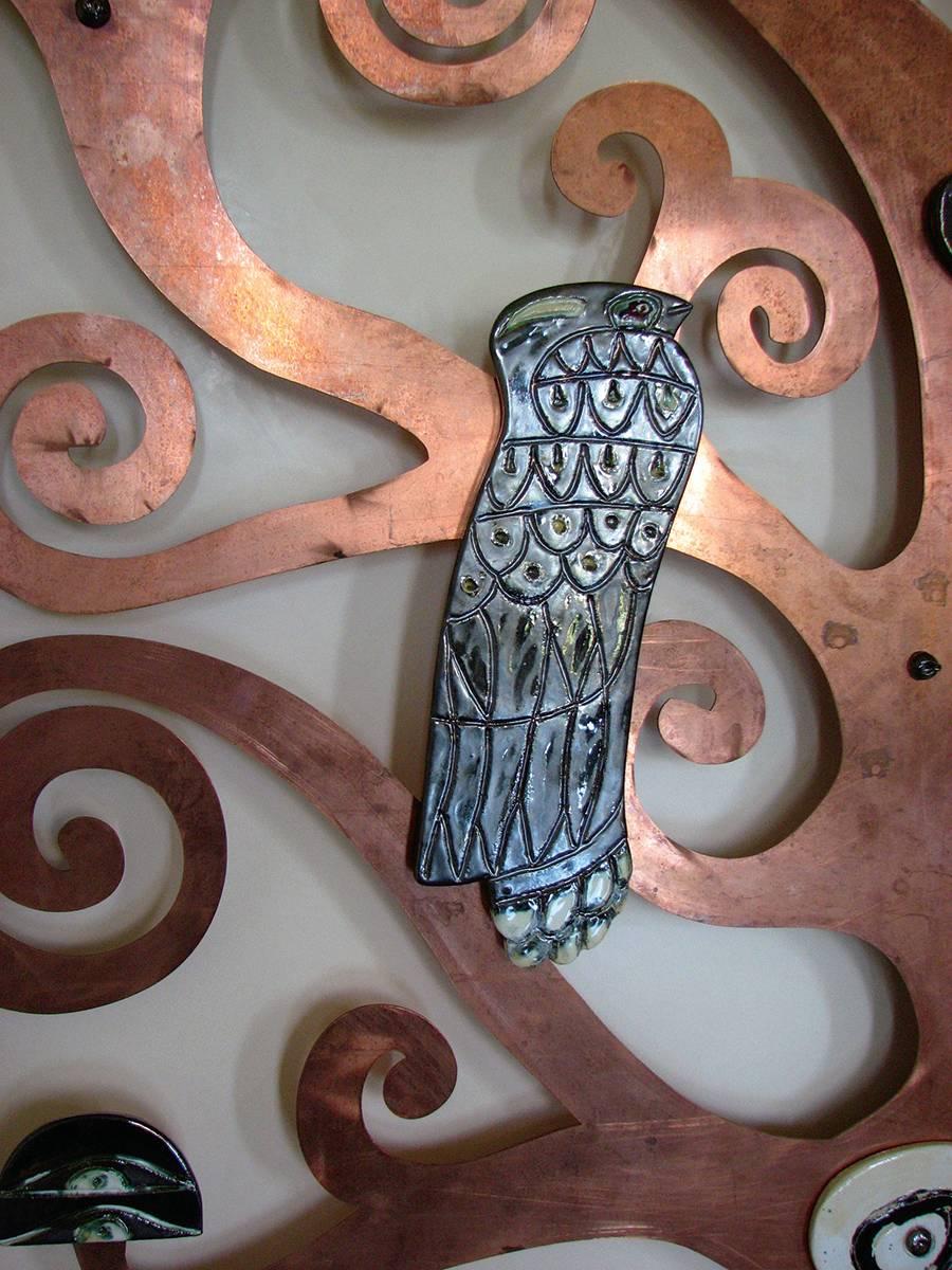 Other Artistic Glazed Raku Ceramic and Copper Tree-Shaped Wall Decoration For Sale