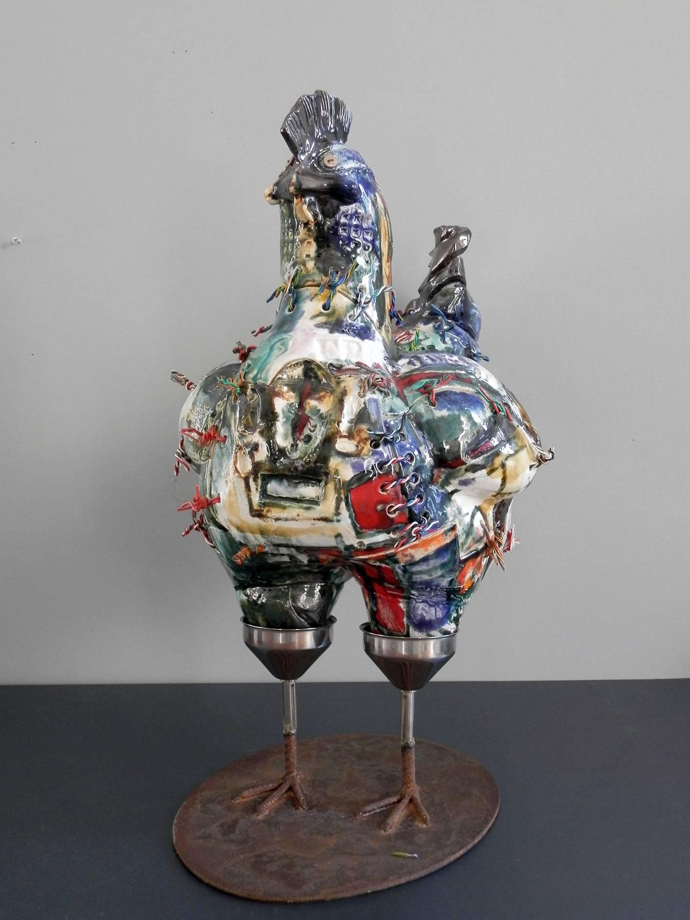 Other Lifesize Glazed Ceramic Hen Sculpture by Italian Artist Roberta Colombo For Sale