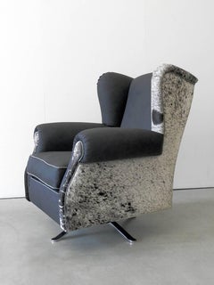 Modern Italian Crafts Swivel Faux Leather Fabric Bergére Armchair