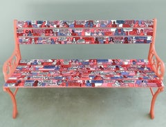 Artistic Three-Seat Garden Wooden Slat Cast Iron Bench with Backrest