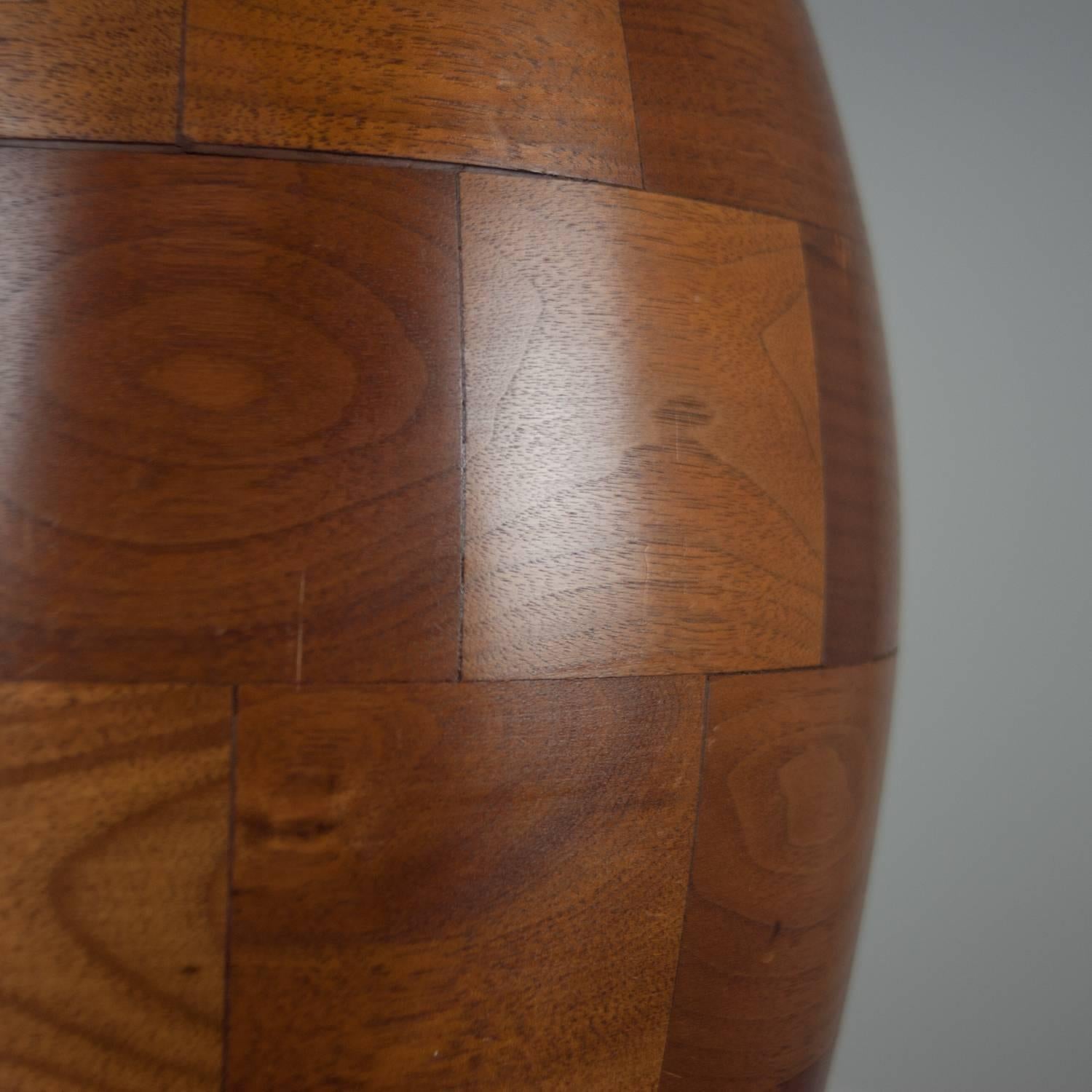 Mid-Century Modern Staved Walnut Block Ovoid Lamp For Sale