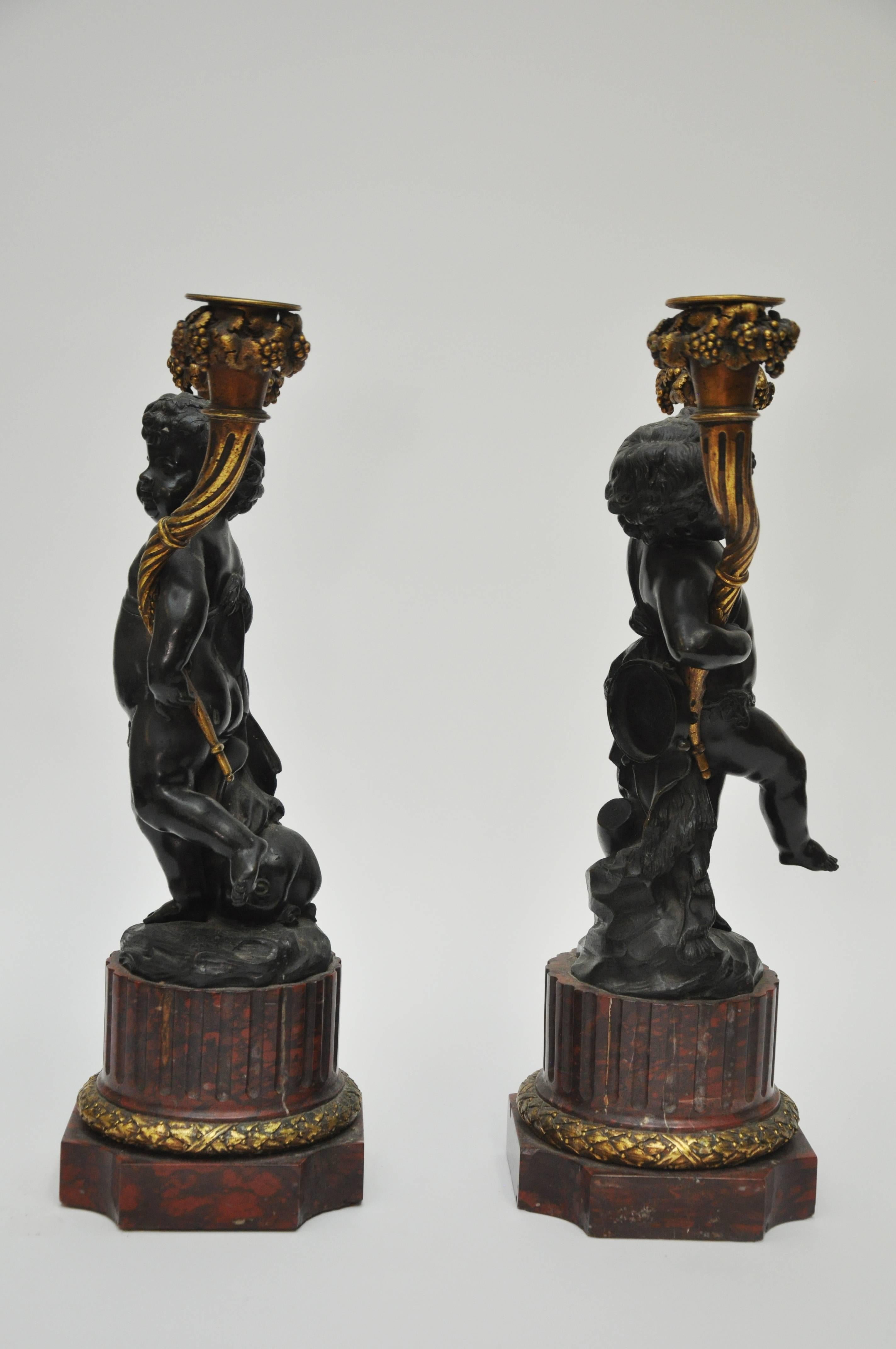 Pair of French Mid-19th Century Louis XVI Style Cherub Candelabras In Good Condition In Geneva, IL