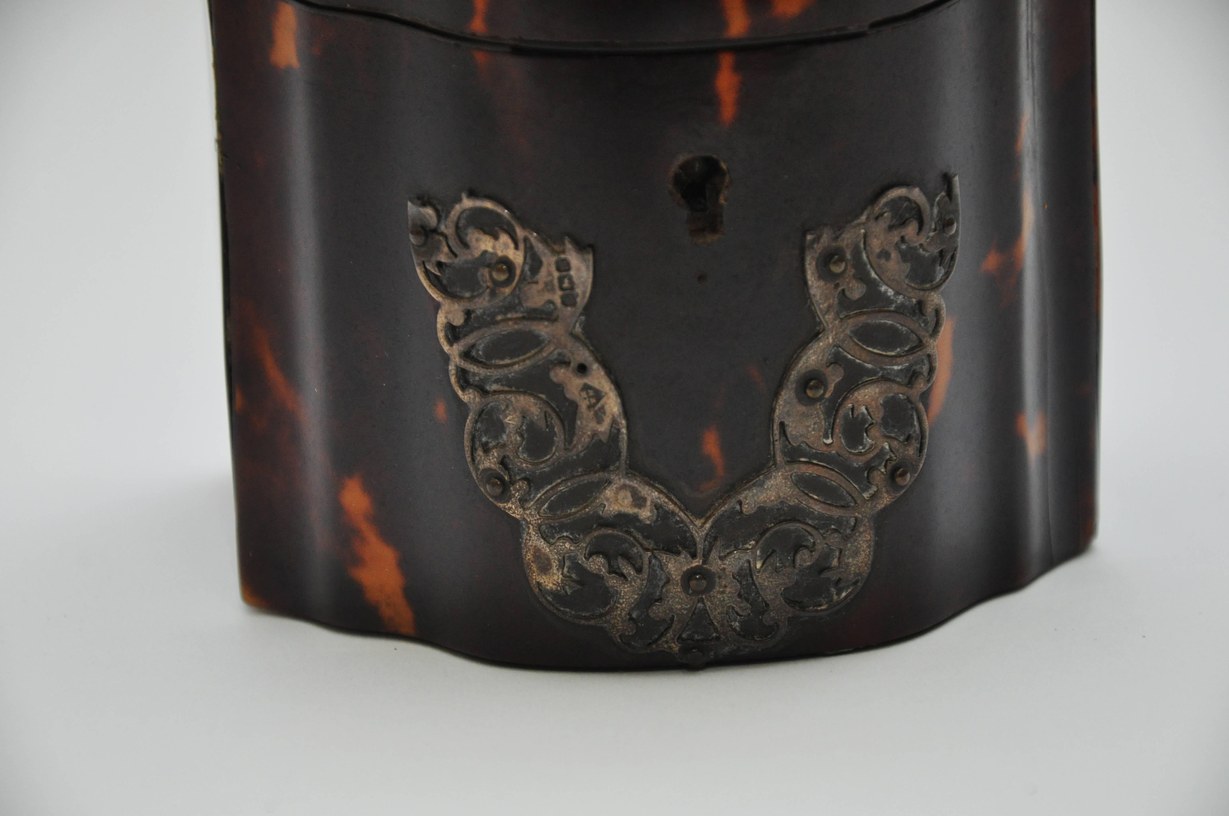 Rare 19th Century Tortoiseshell Tea Caddy In Excellent Condition In Geneva, IL