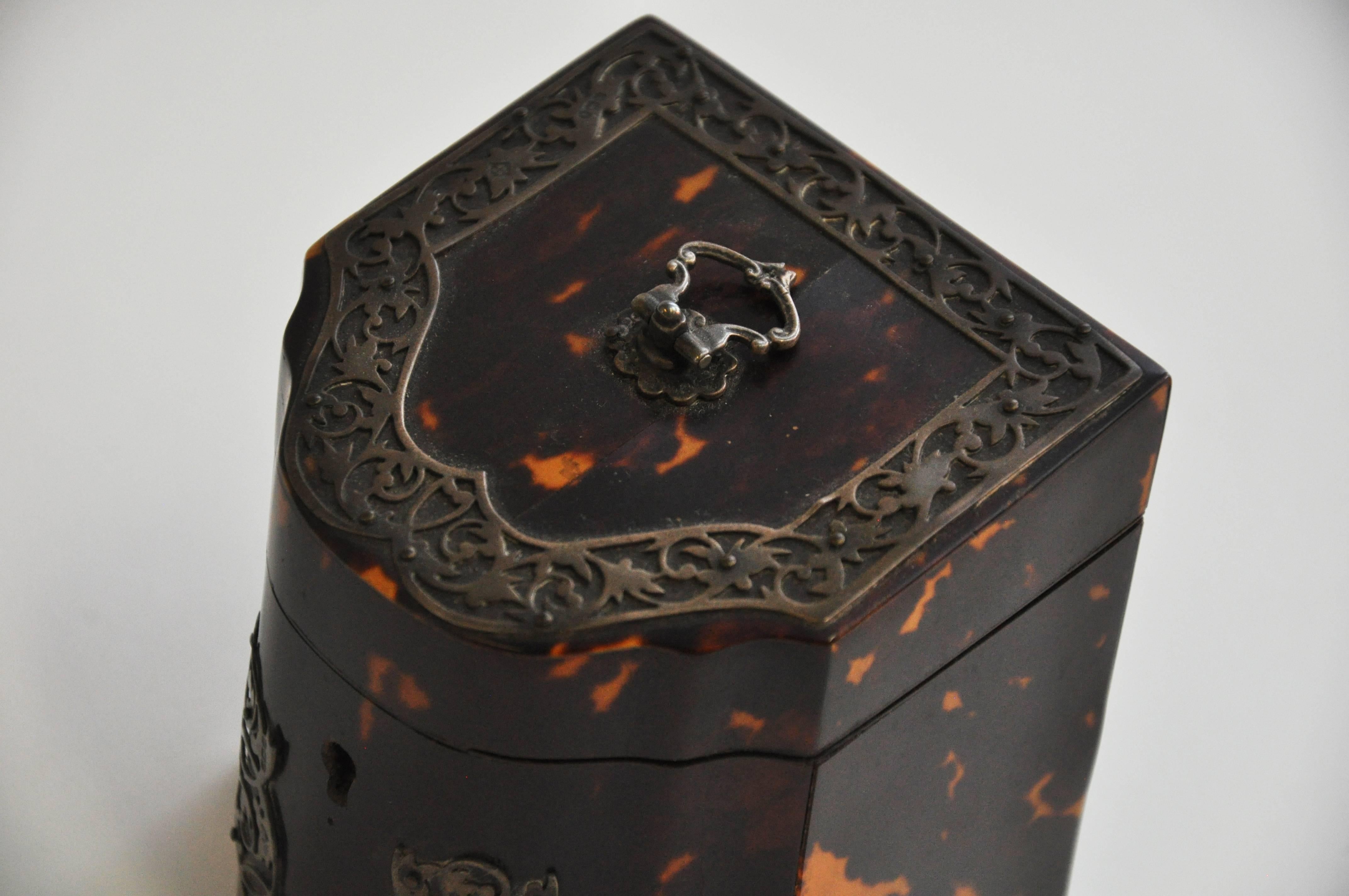 Rare 19th Century Tortoiseshell Tea Caddy 1