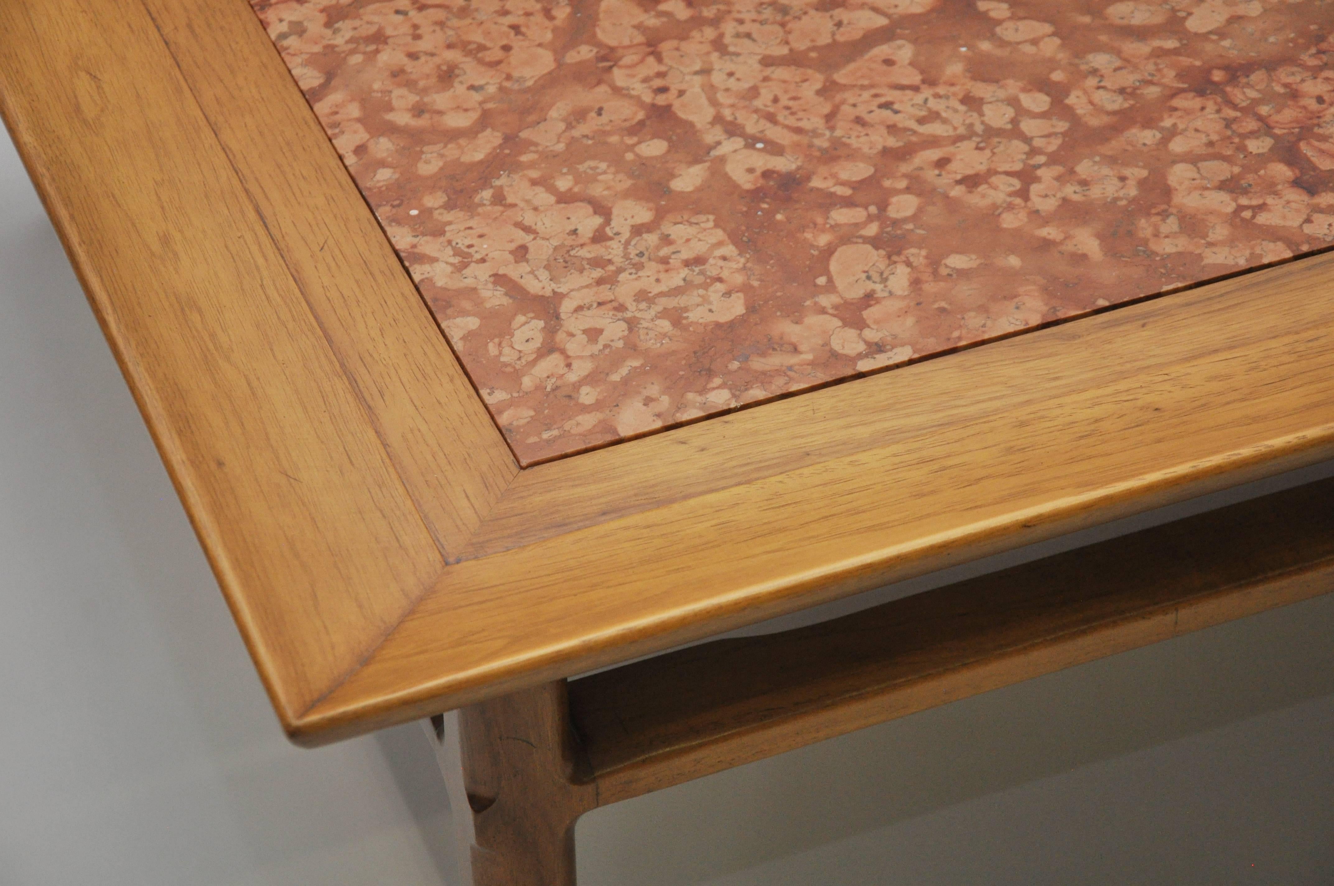 Mid-20th Century Sleek Mid-Century Modern Pecan and Marble Coffee Table by Tomlinson For Sale