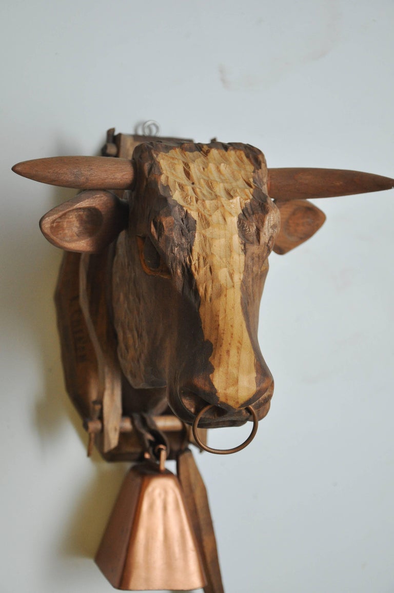 WallMounted Antique Carved Wooden Bull/Cow Head at 1stDibs