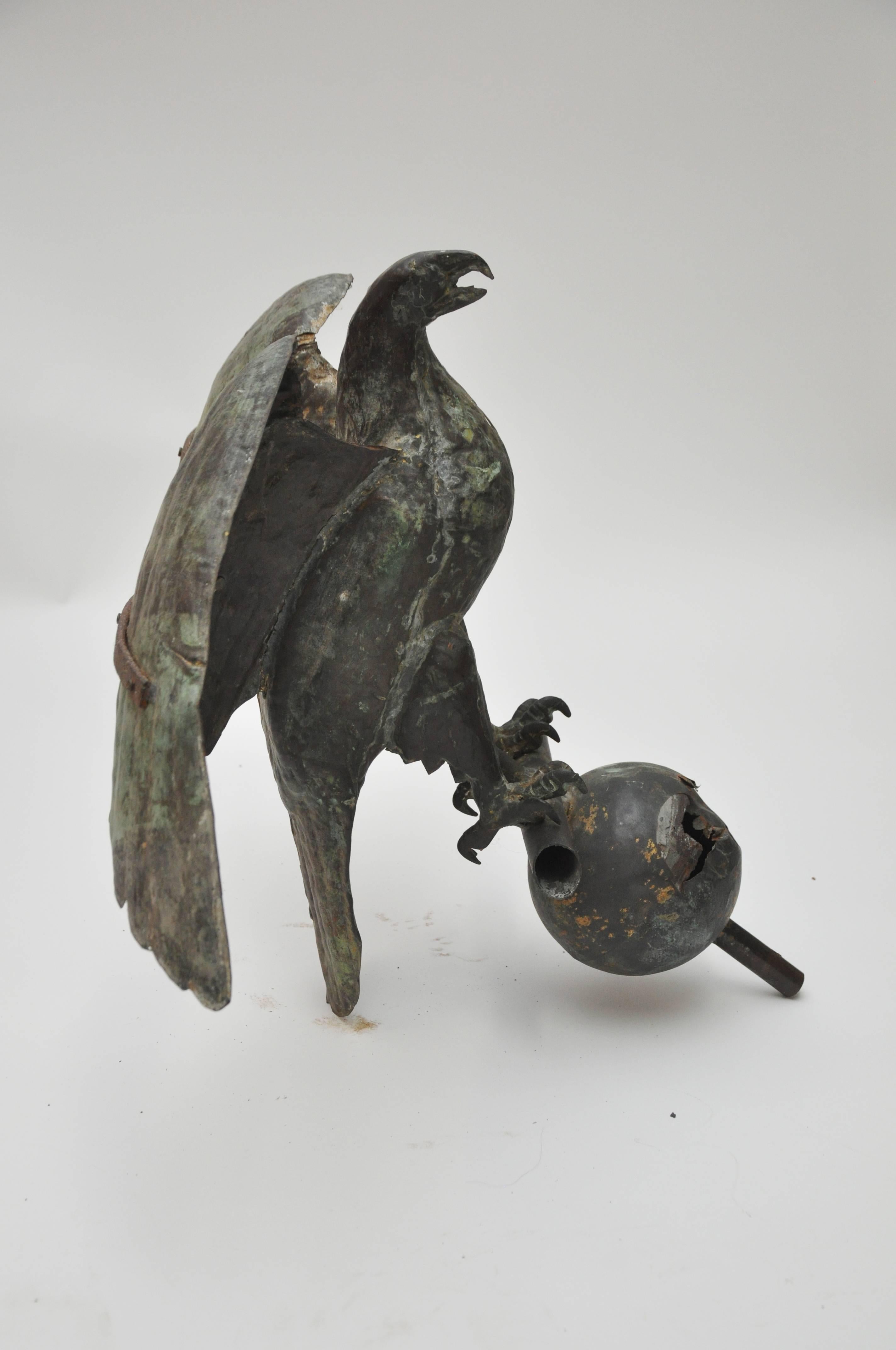 This wonderful verdigrises’ weather vane is as found in great condition. The eagle has a copper patina.