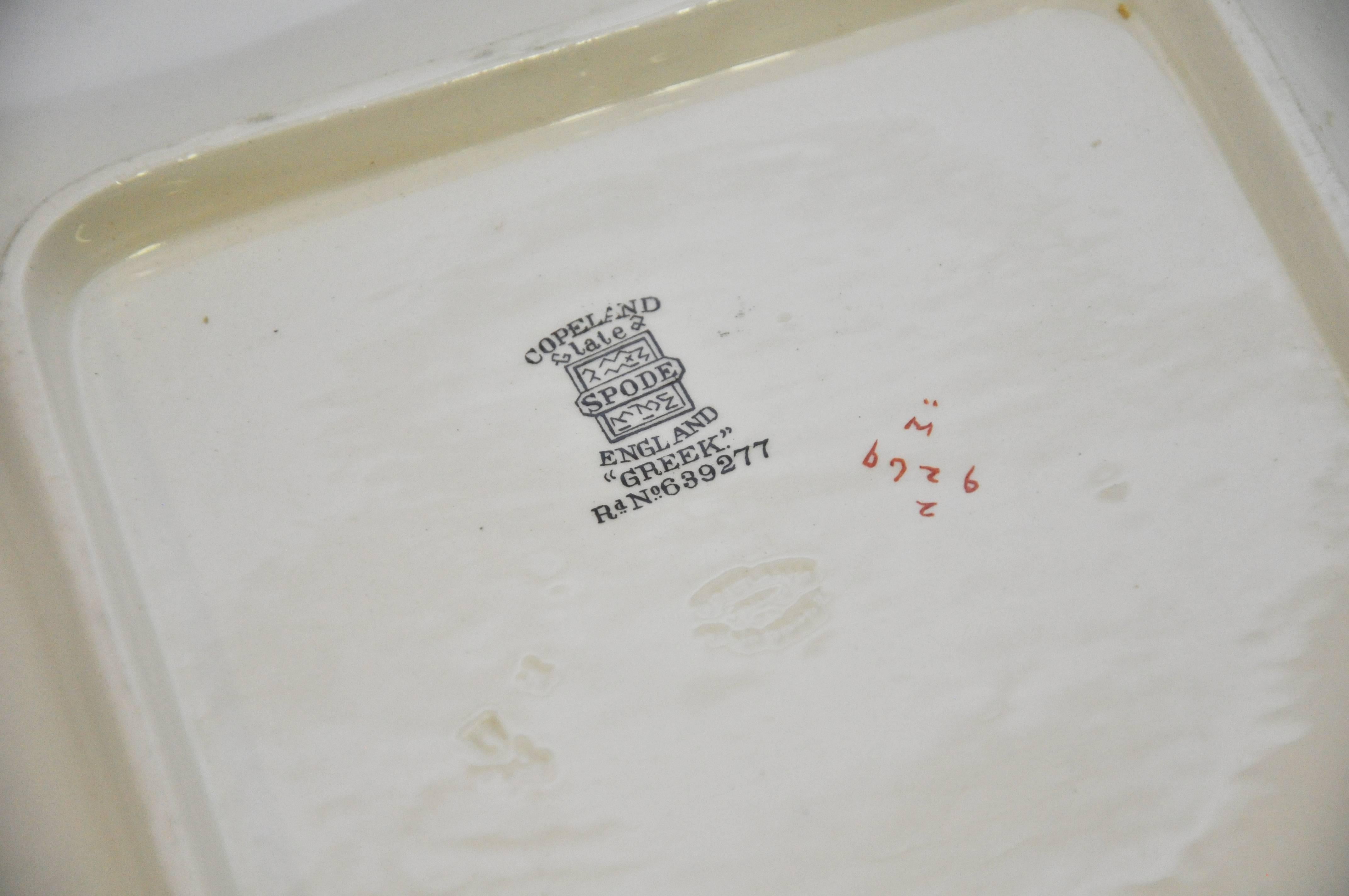 Scarce brown transferware plates, bowl and serving dish by Spode. In their striking 