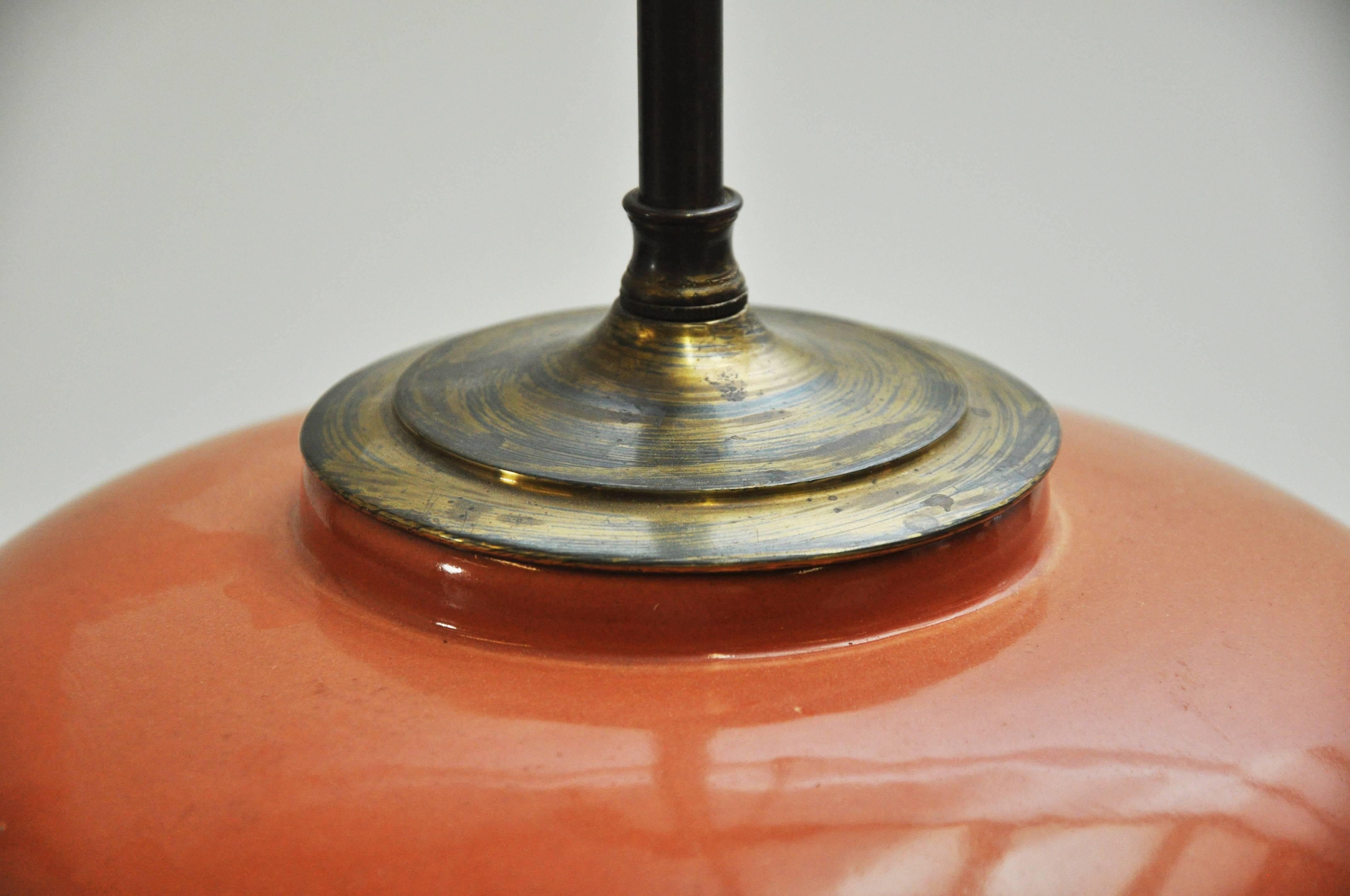 French Ceramic Terra Cotta Glazed Lamp In Excellent Condition For Sale In Geneva, IL
