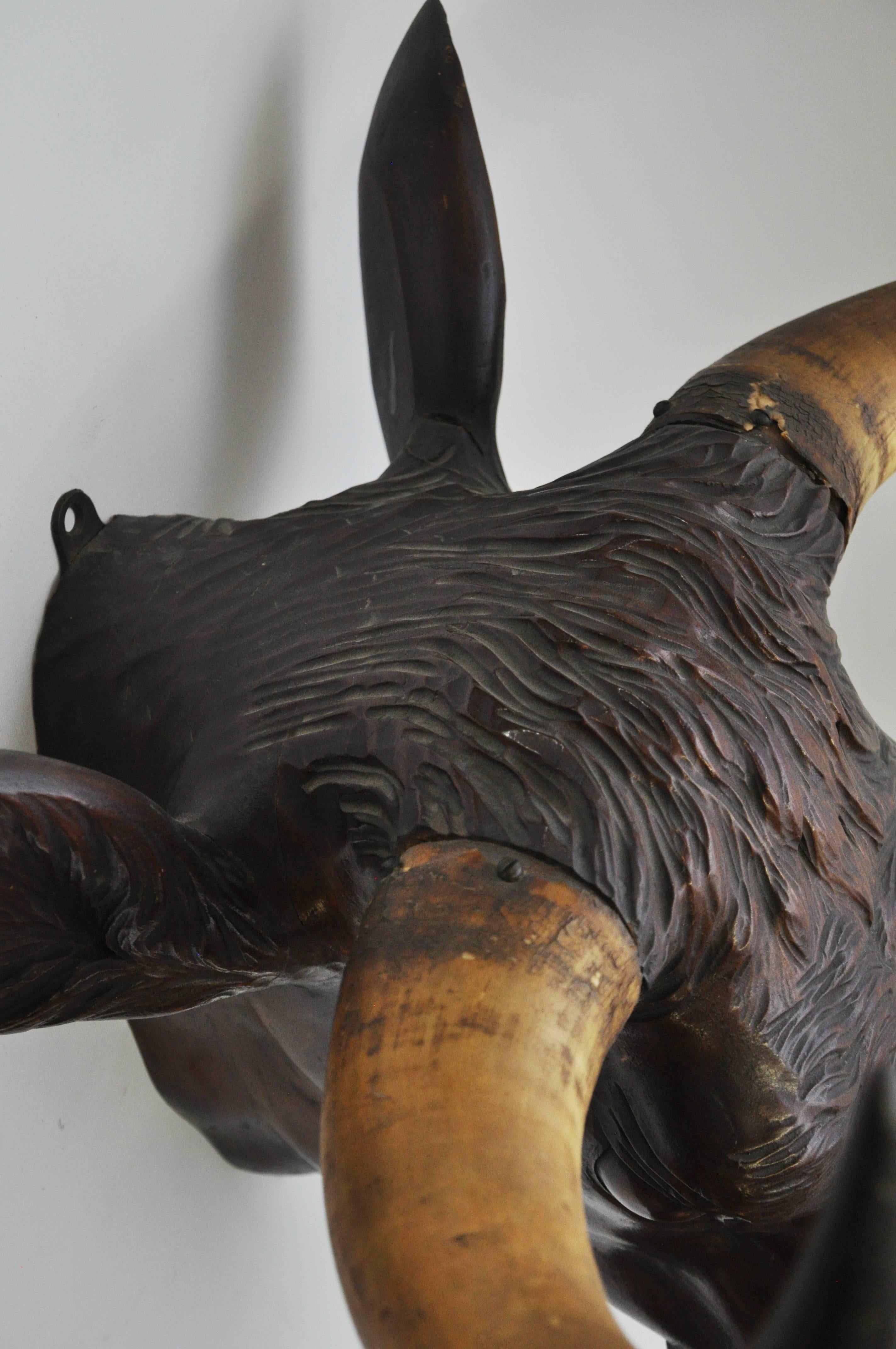 Mahogany Carved Bull Head from a Butchery, circa 1880 For Sale 1