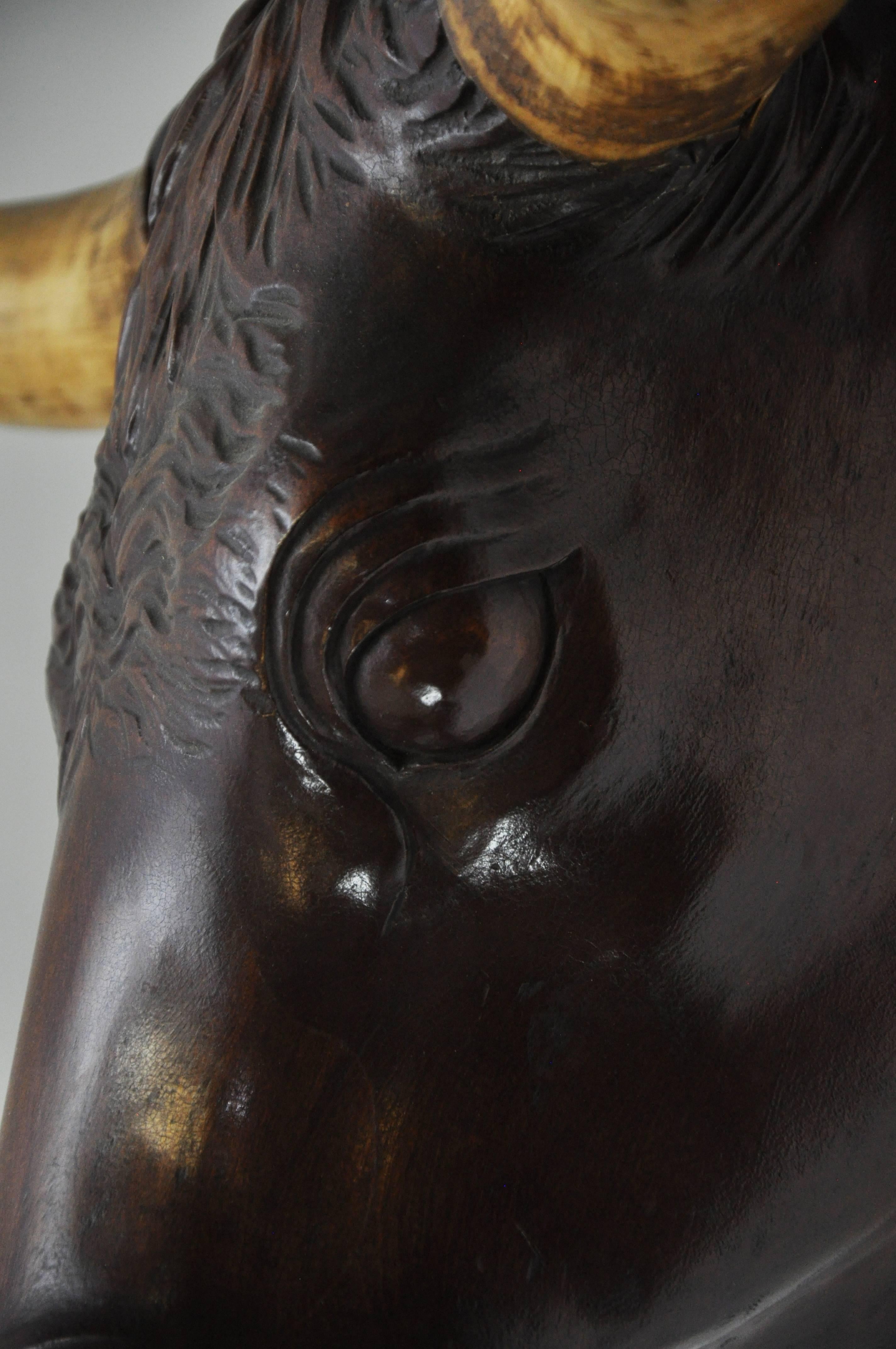 Mahogany Carved Bull Head from a Butchery, circa 1880 For Sale 2