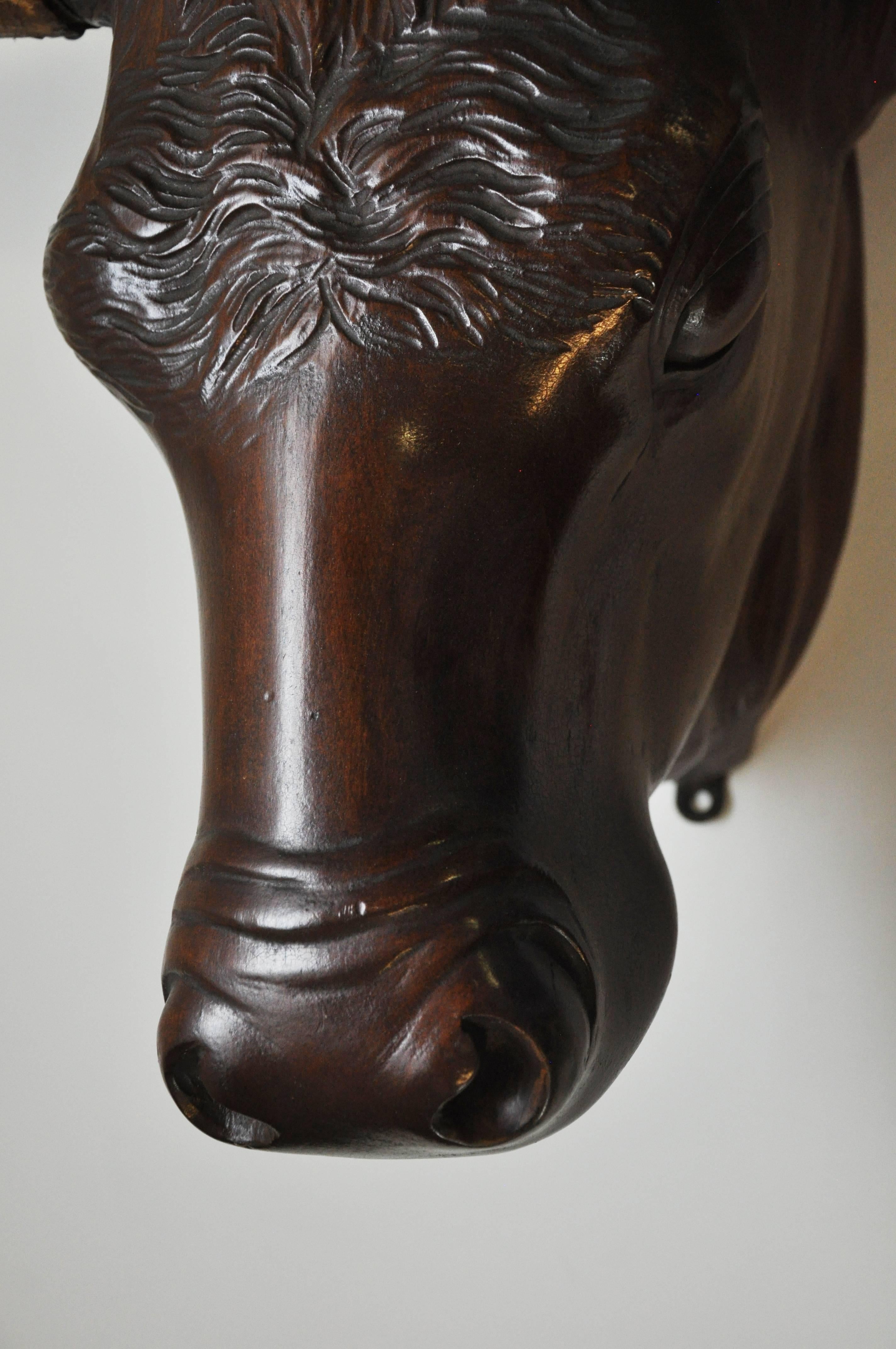 Mahogany Carved Bull Head from a Butchery, circa 1880 For Sale 4