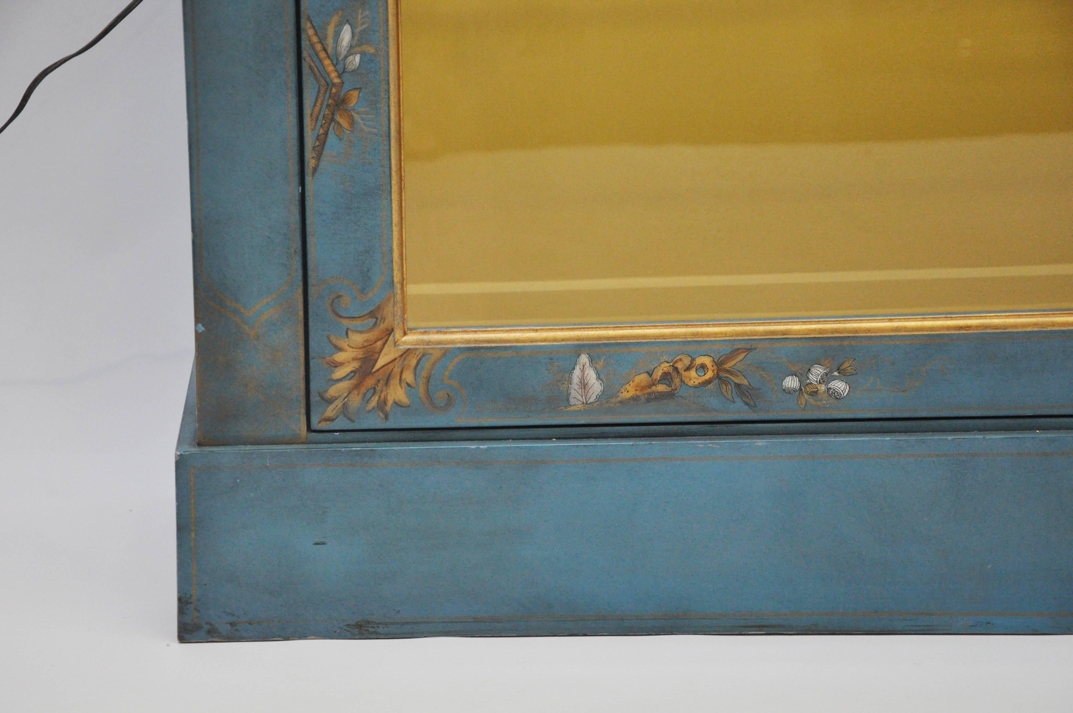 Glass Illuminated Display Cabinet with Hand-Painted Chinoiserie Motifs