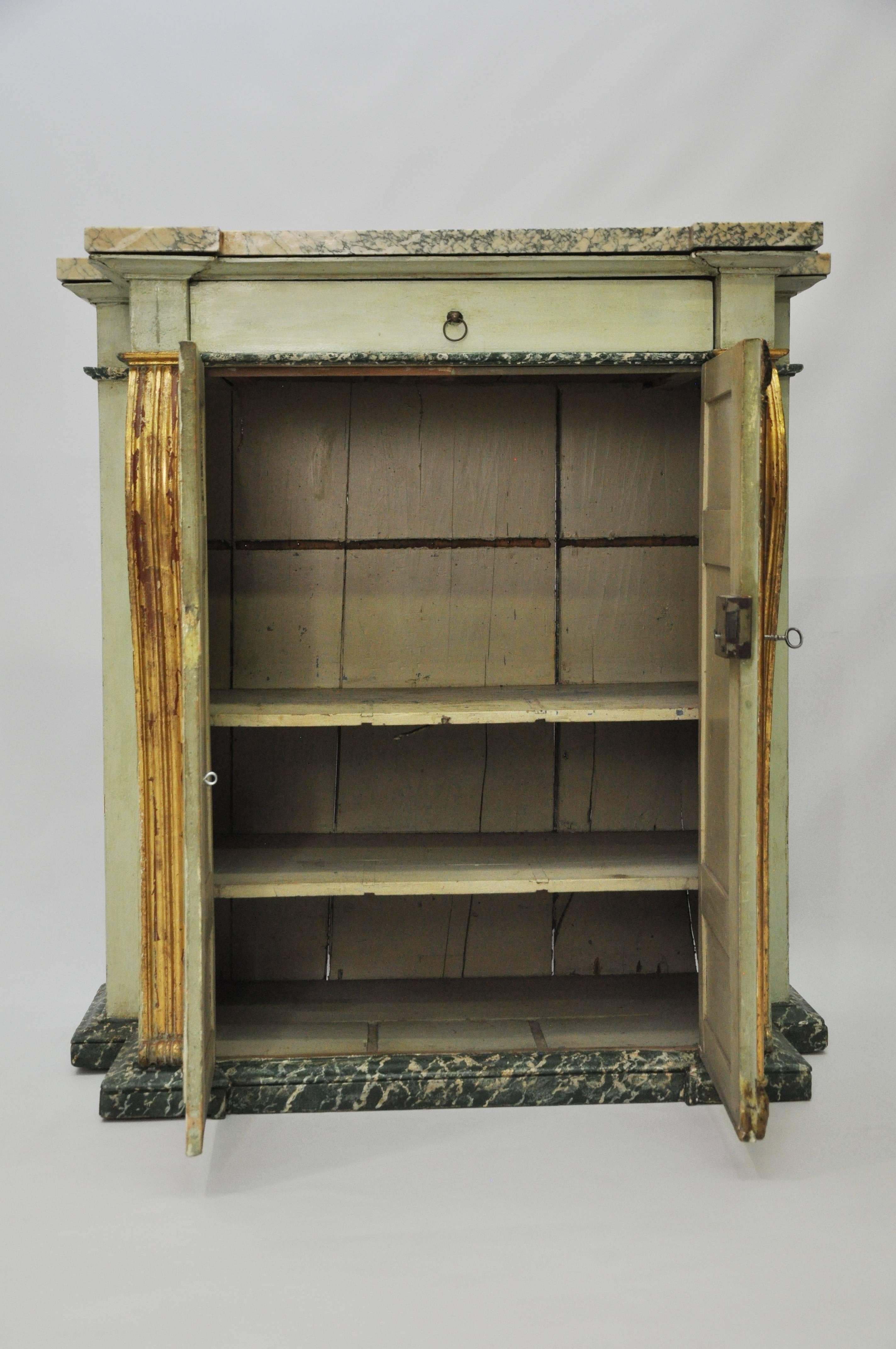 19th Century Italian Cabinet with Painted Finish and Marble Top In Good Condition For Sale In Geneva, IL