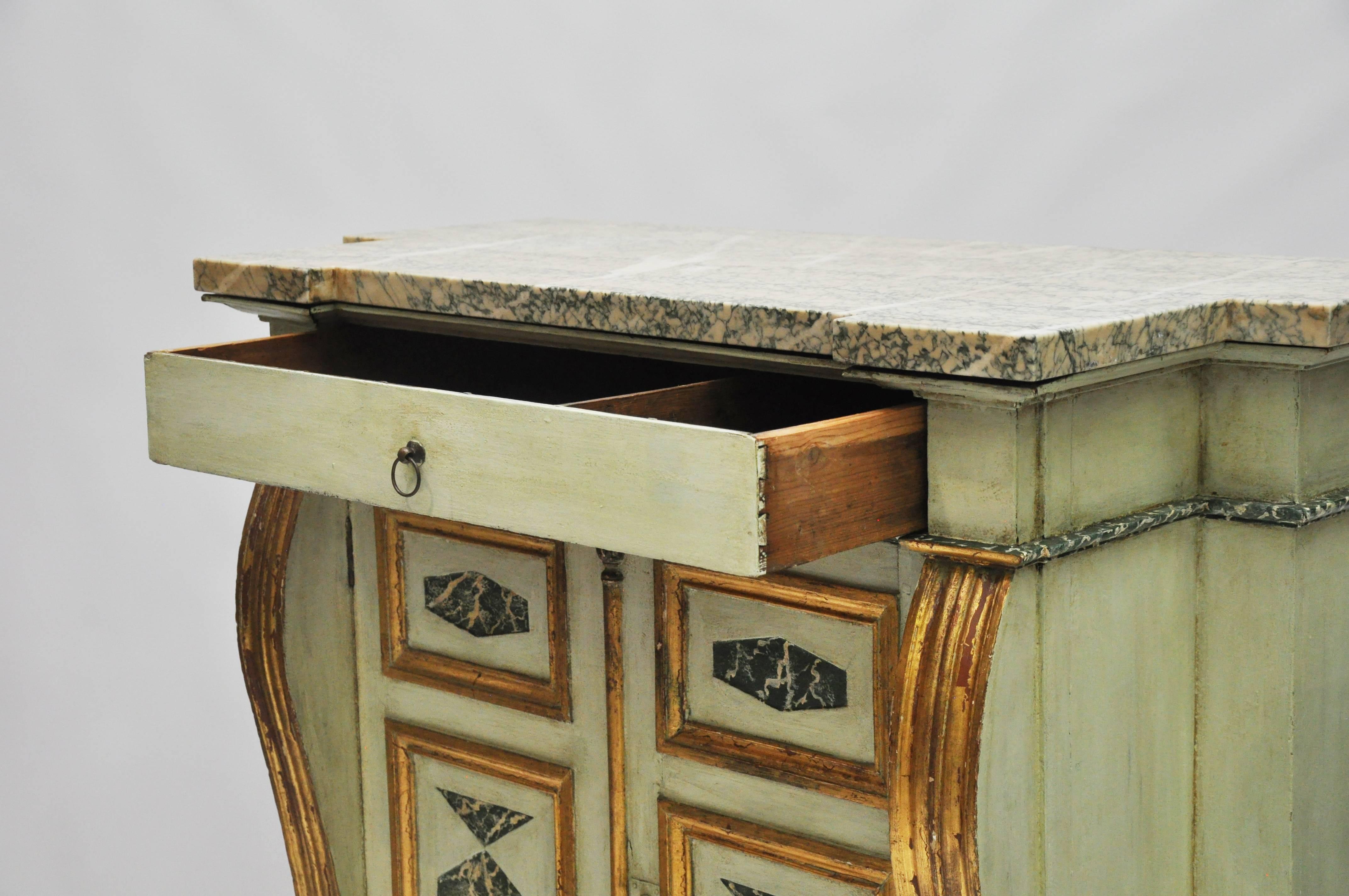 Neoclassical 19th Century Italian Cabinet with Painted Finish and Marble Top For Sale