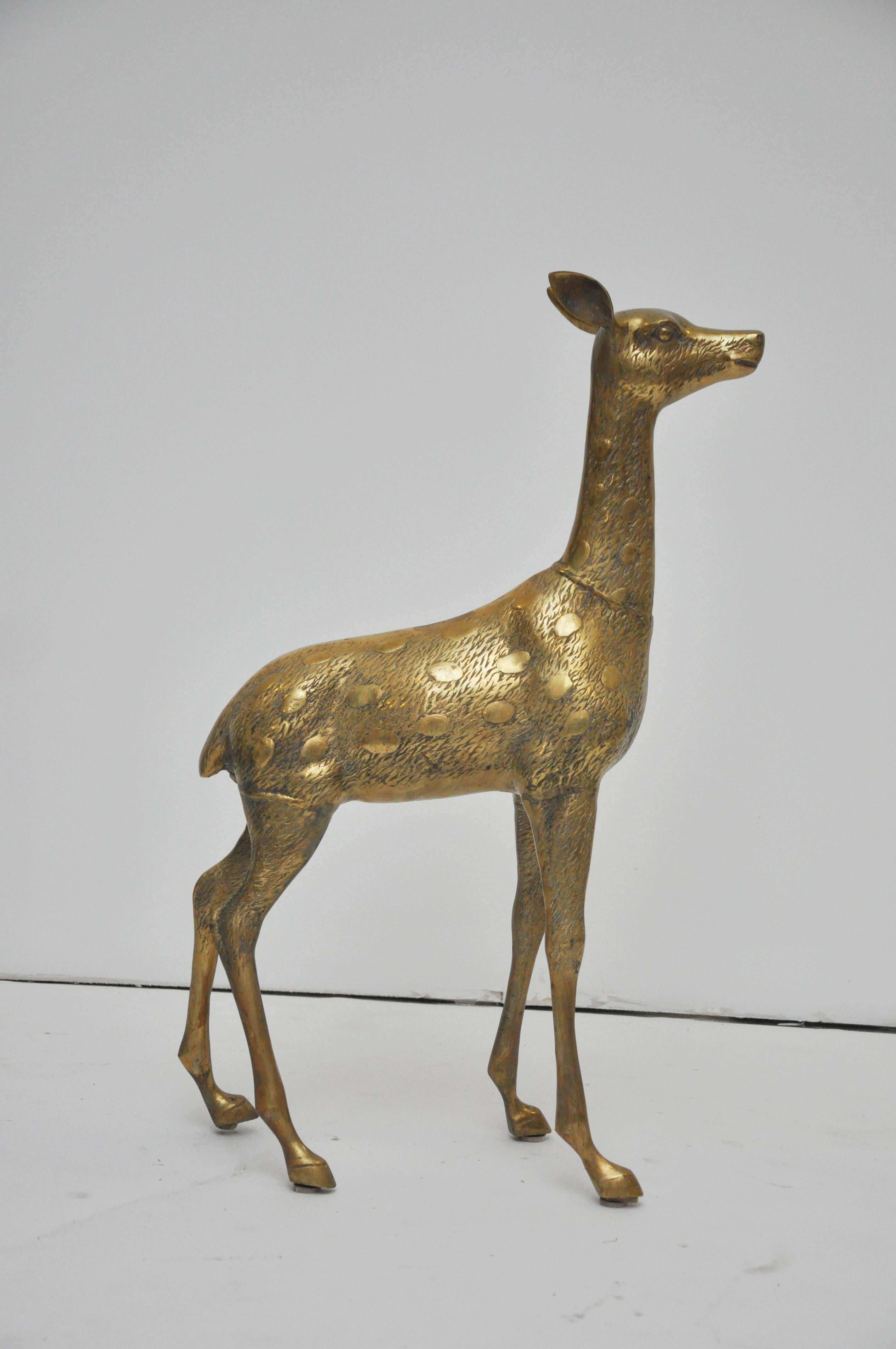 Late 20th Century Large Brass Deer Family of Three