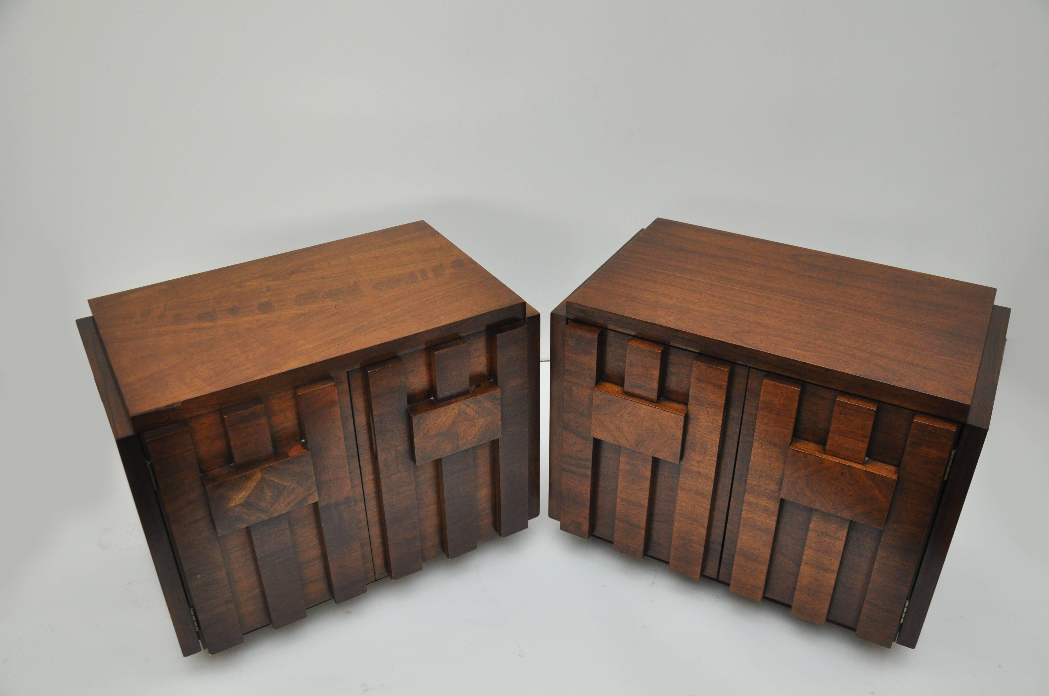 Mid-Century Modern Brutalist Style Walnut Nightstands 2