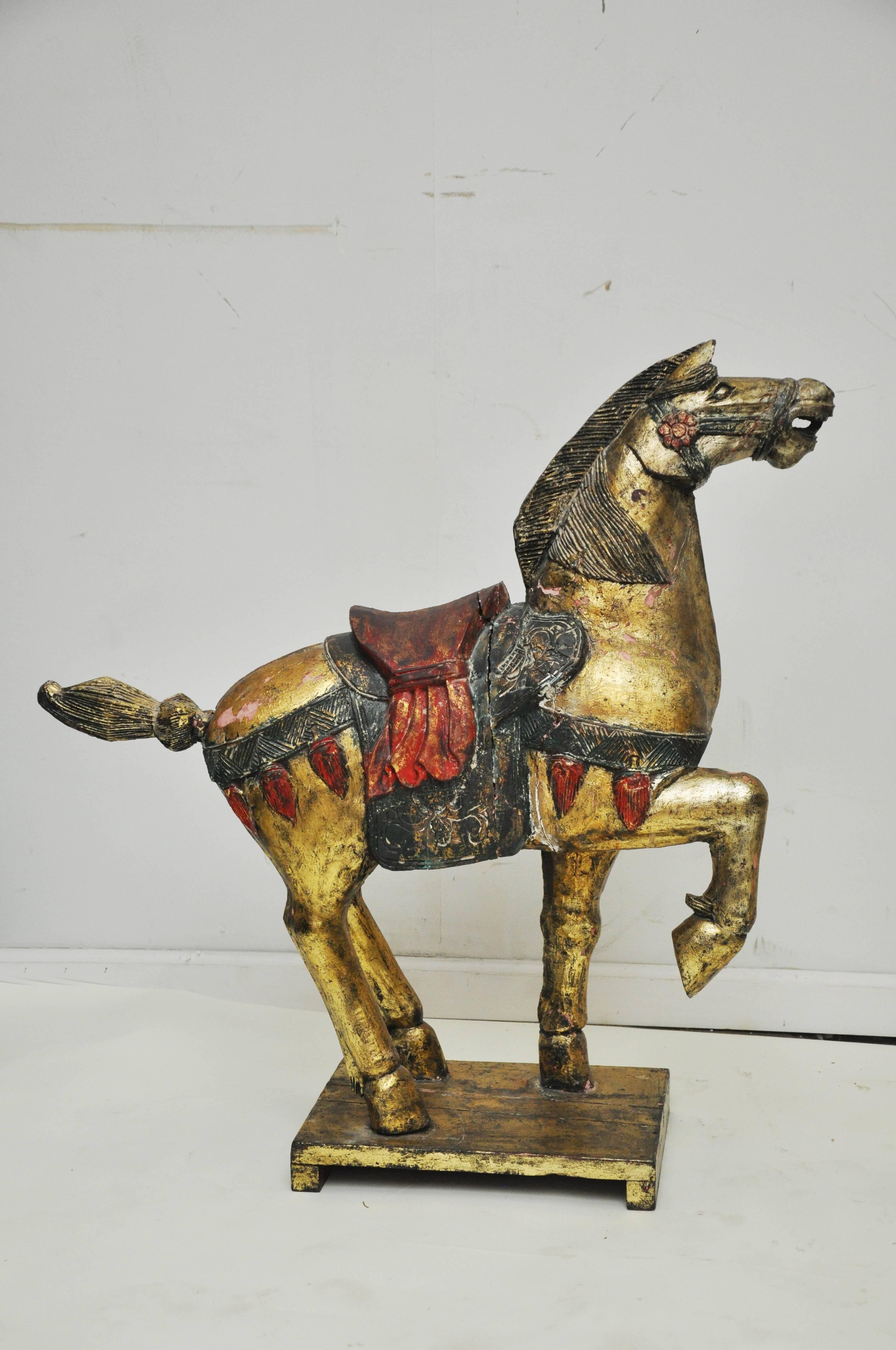 Unknown Large Pair of Carved Wooden Tang Horses