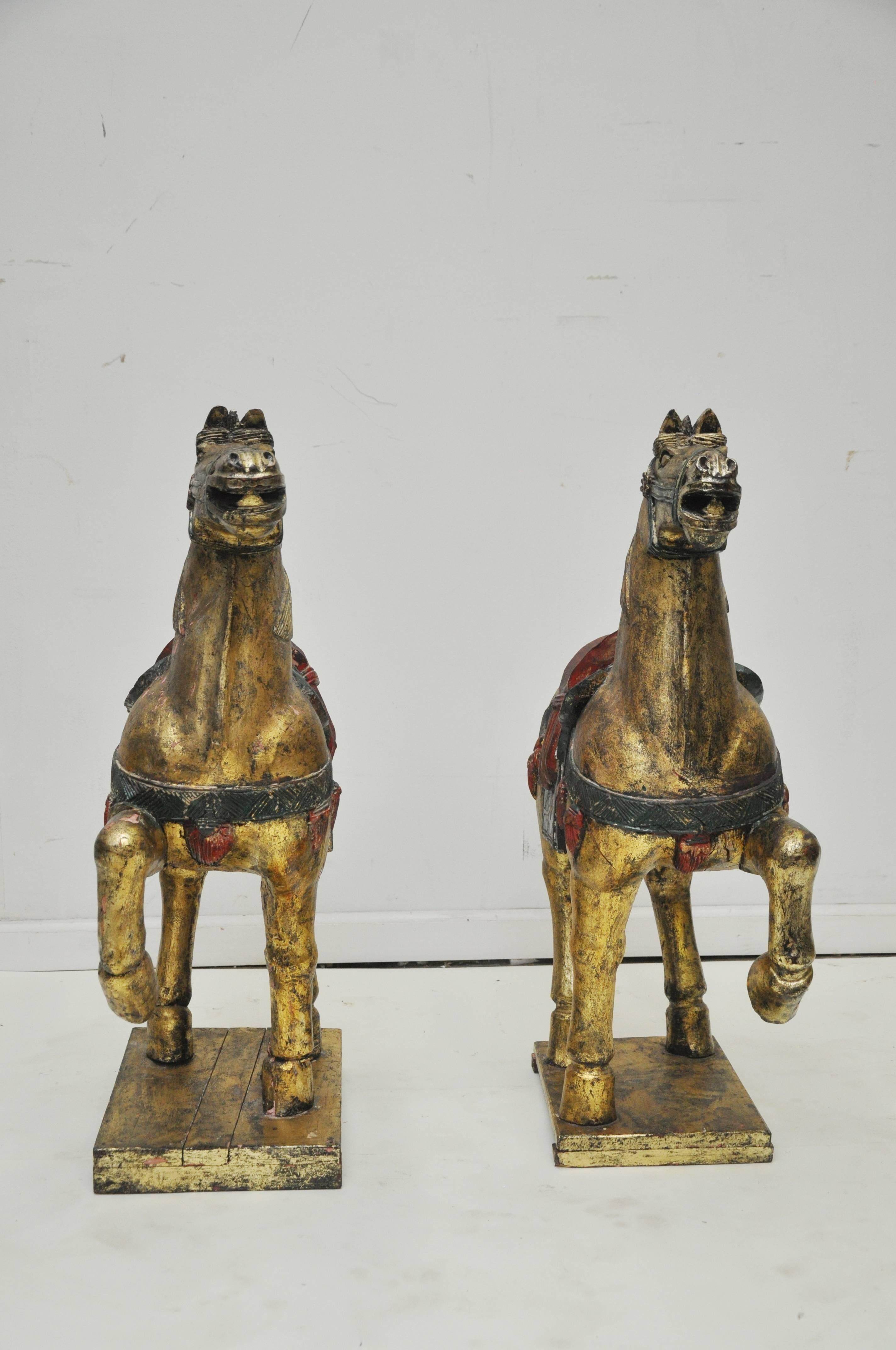 Large Pair of Carved Wooden Tang Horses 1